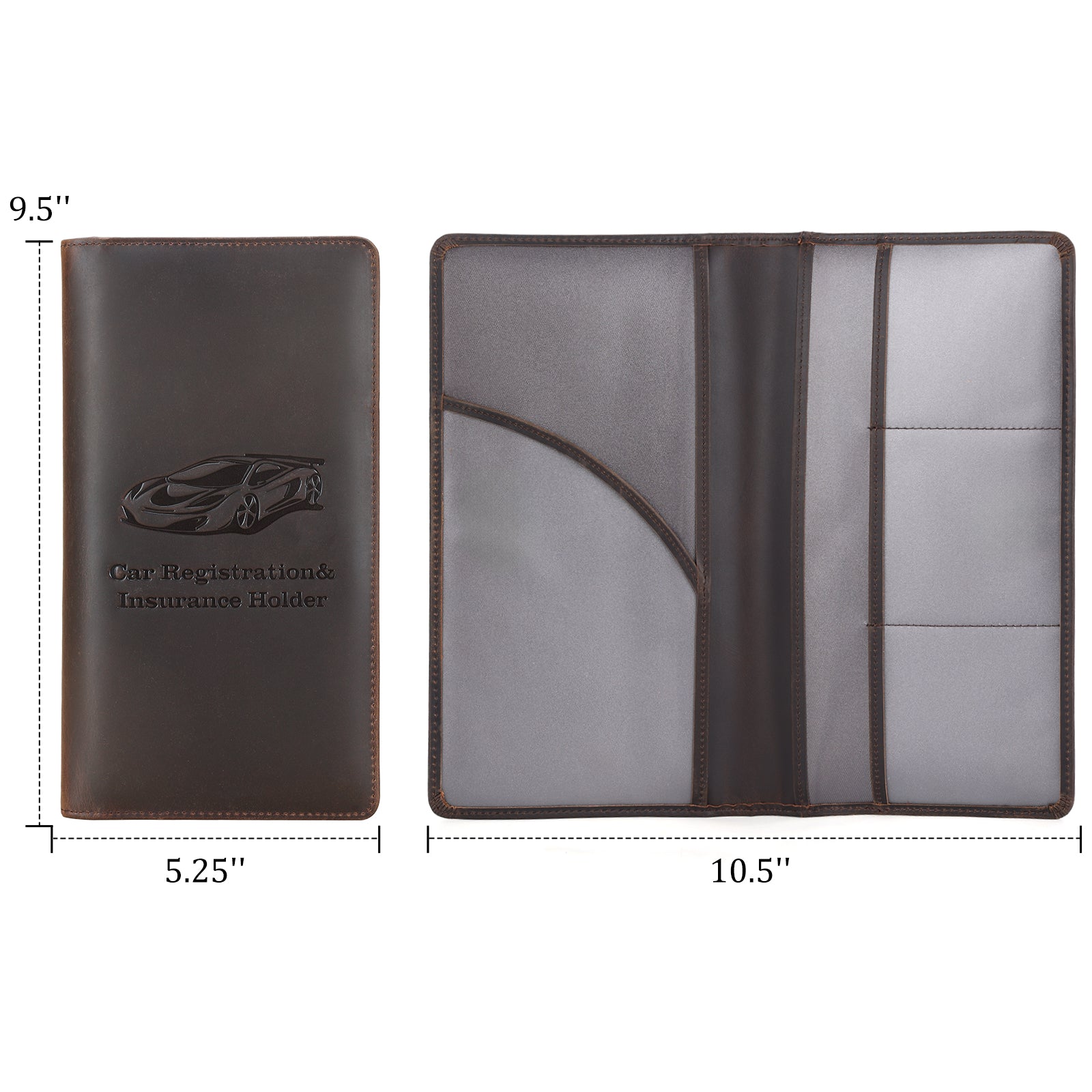 Full Grain Leather Car Registration and Insurance Card Holder (Dimension)