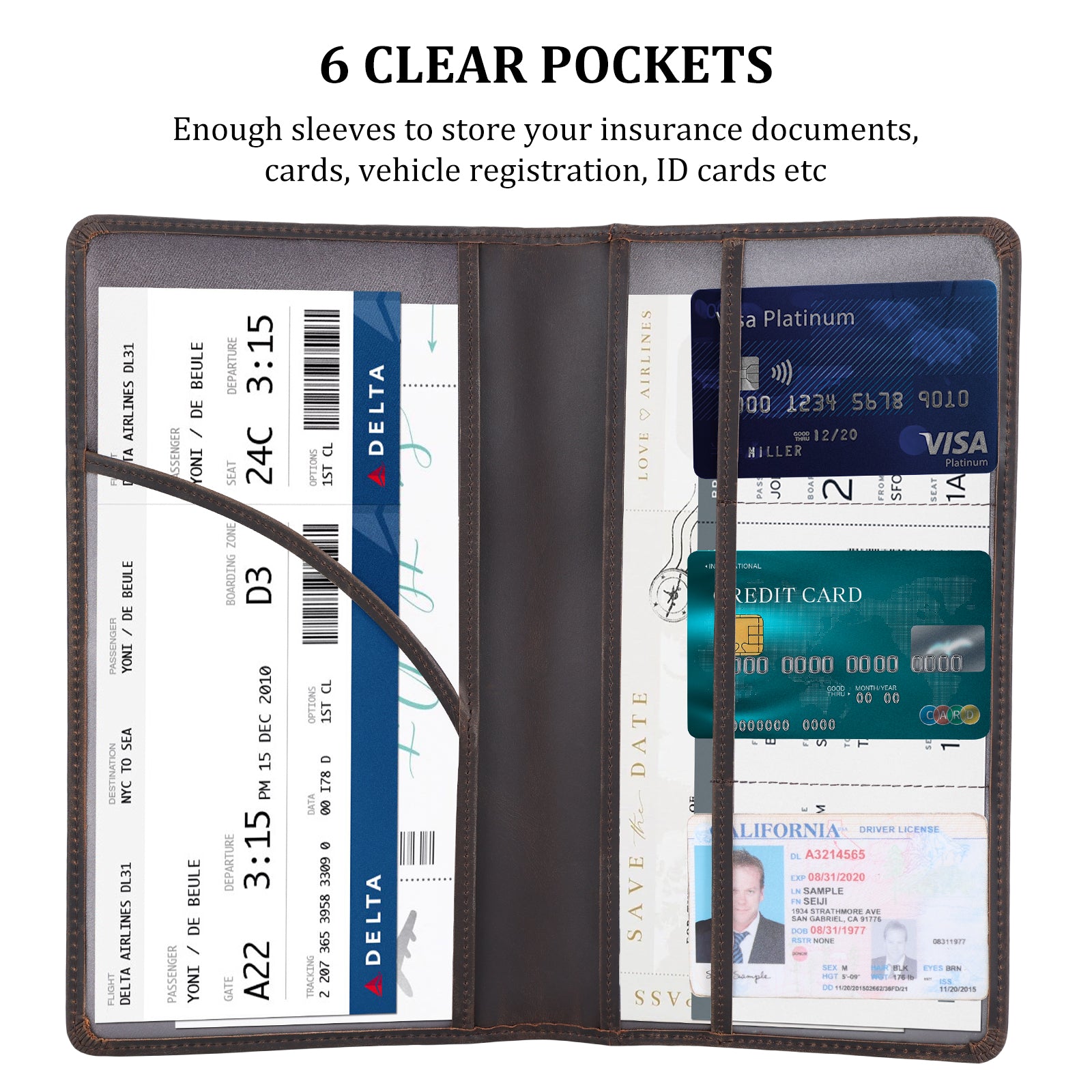 Full Grain Leather Car Registration and Insurance Card Holder (Inside)