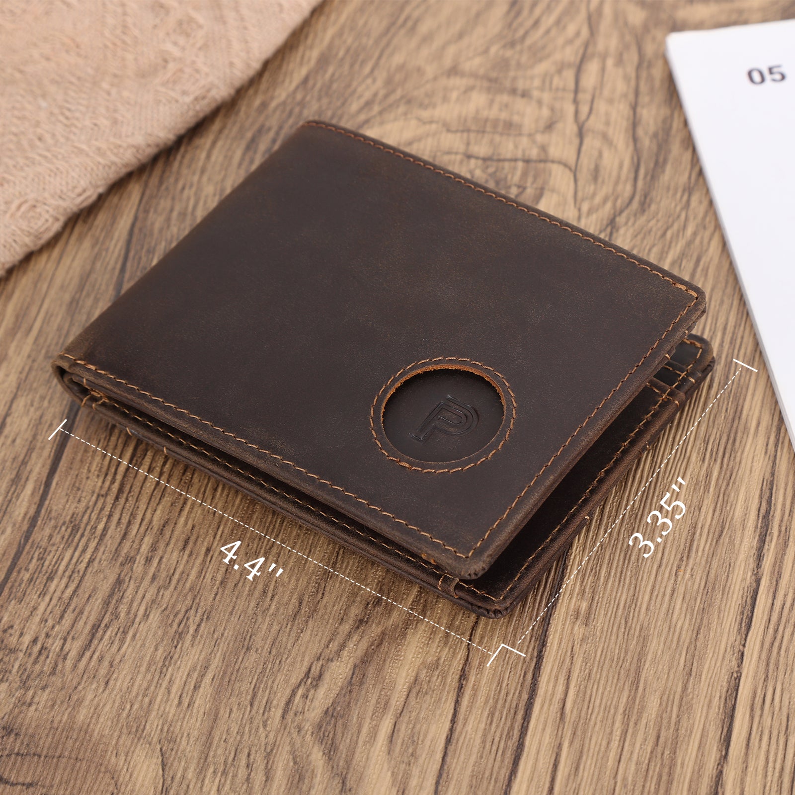 Full Grain Leather Bifold RFID Blocking Wallet with AirTag Slot (Dimension)