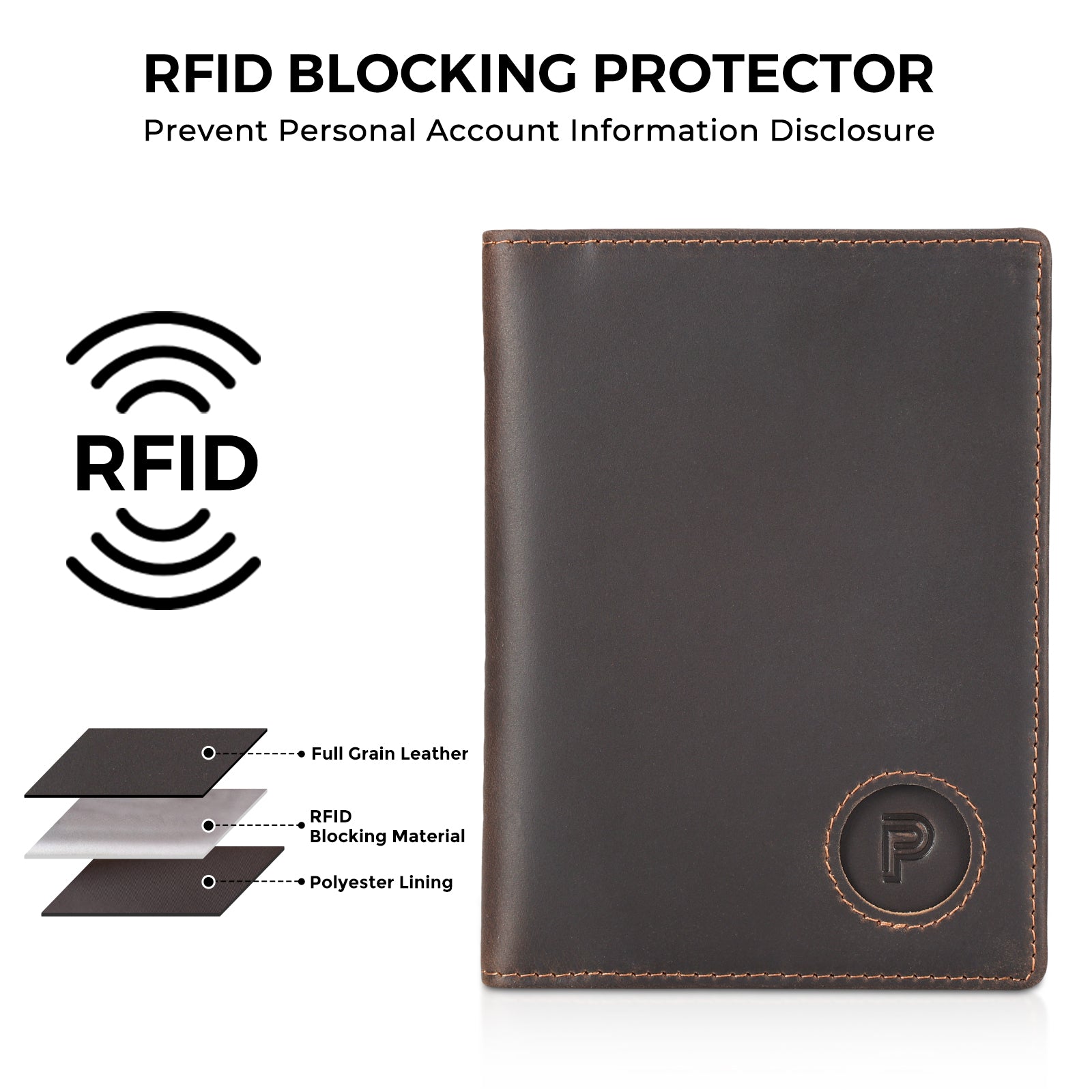 RFID Blocking Leather Passport Holder Travel Bifold Wallet (Dark Brown,RFID Blocking)