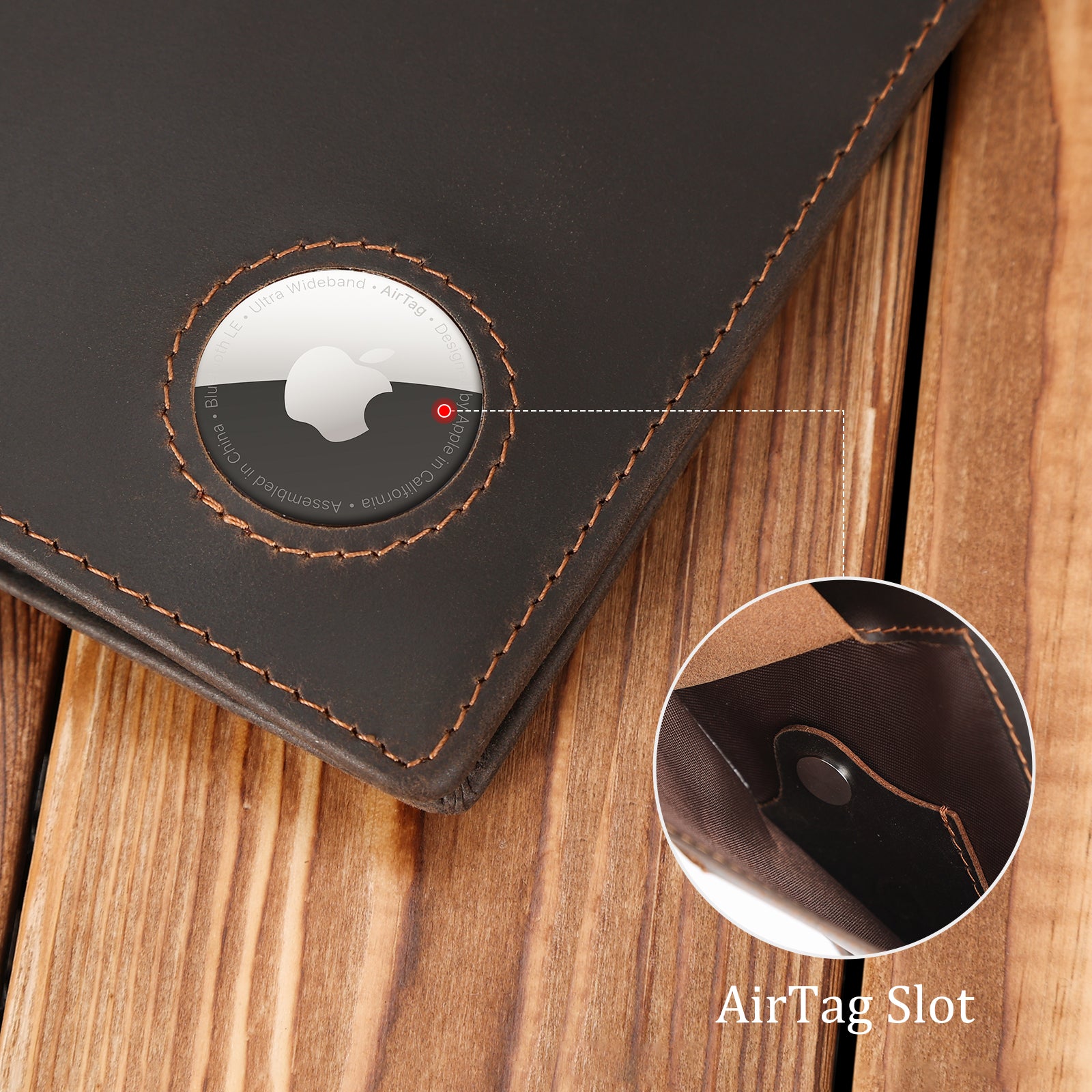 RFID Blocking Leather Passport Holder Travel Bifold Wallet (Dark Brown,Details)