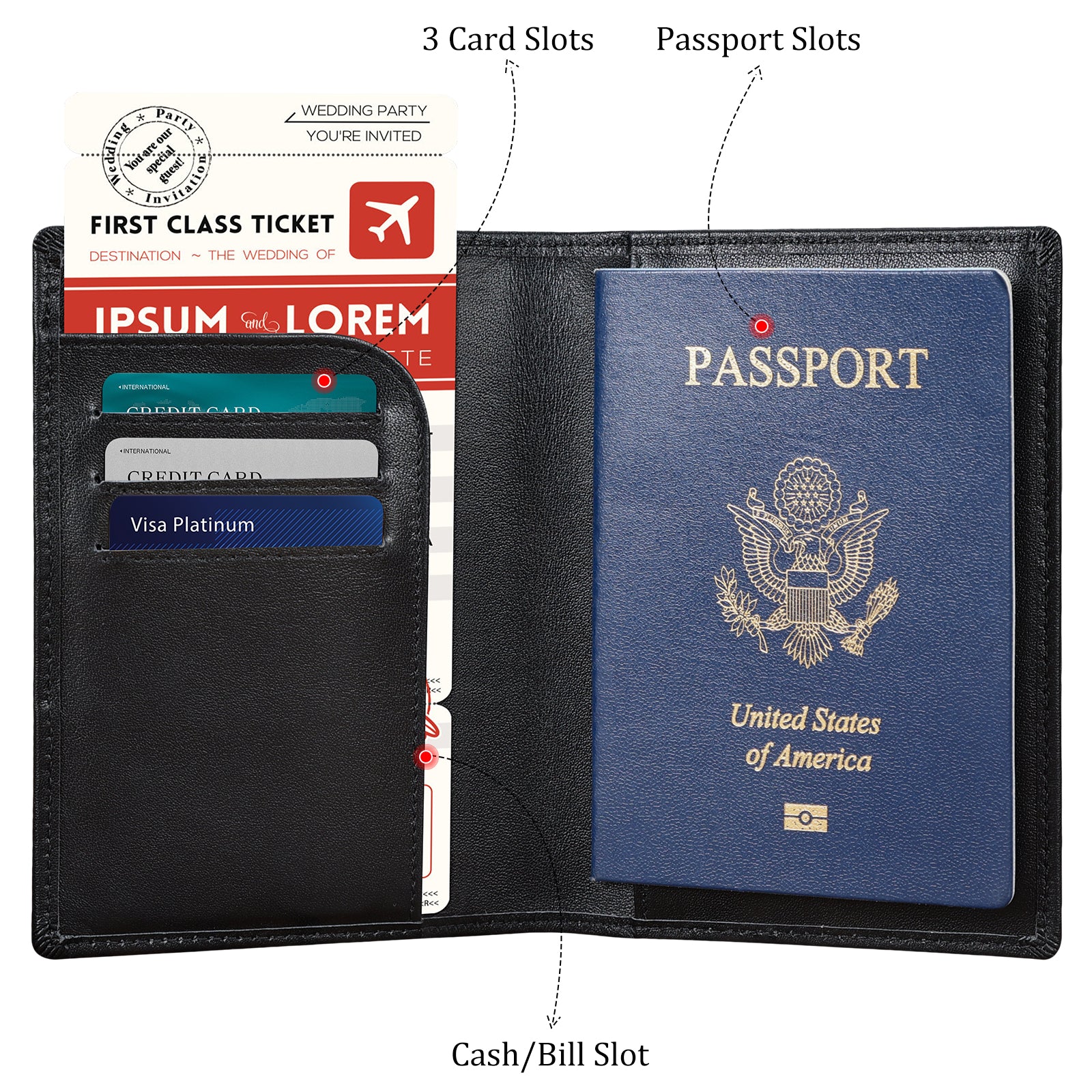 RFID Blocking Leather Passport Holder Travel Bifold Wallet (Black,Inside)