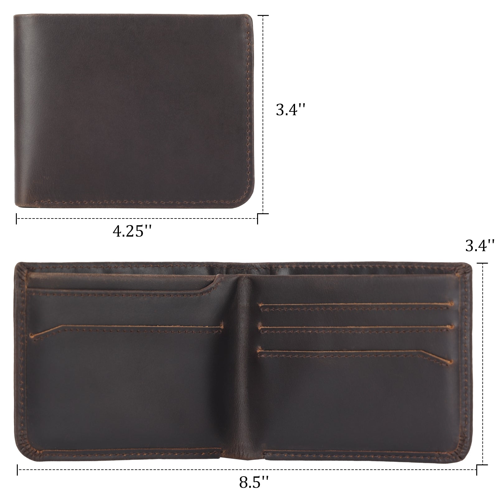 Full Grain Leather Slim Bifold Wallet for Men (Dimension)