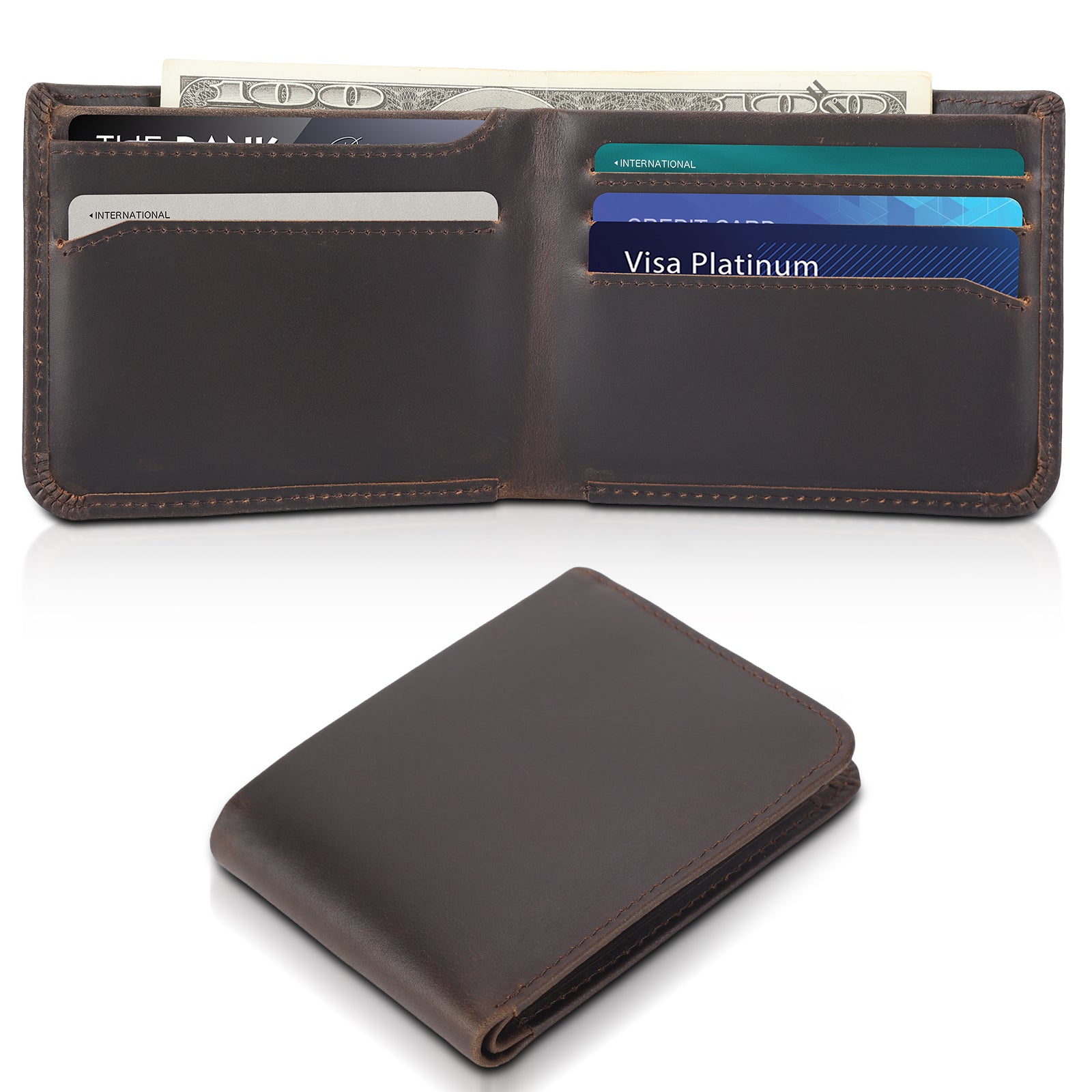 Full Grain Leather Slim Bifold Wallet for Men