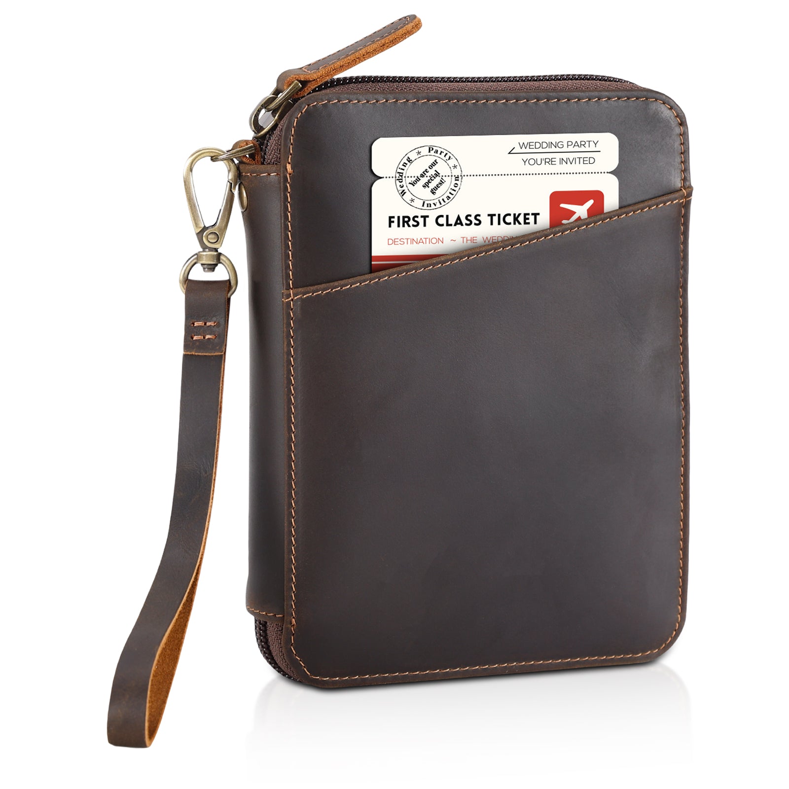 Full Grain Leather Family Passport Cover Wallet for 4 Passports (Dark Brown)