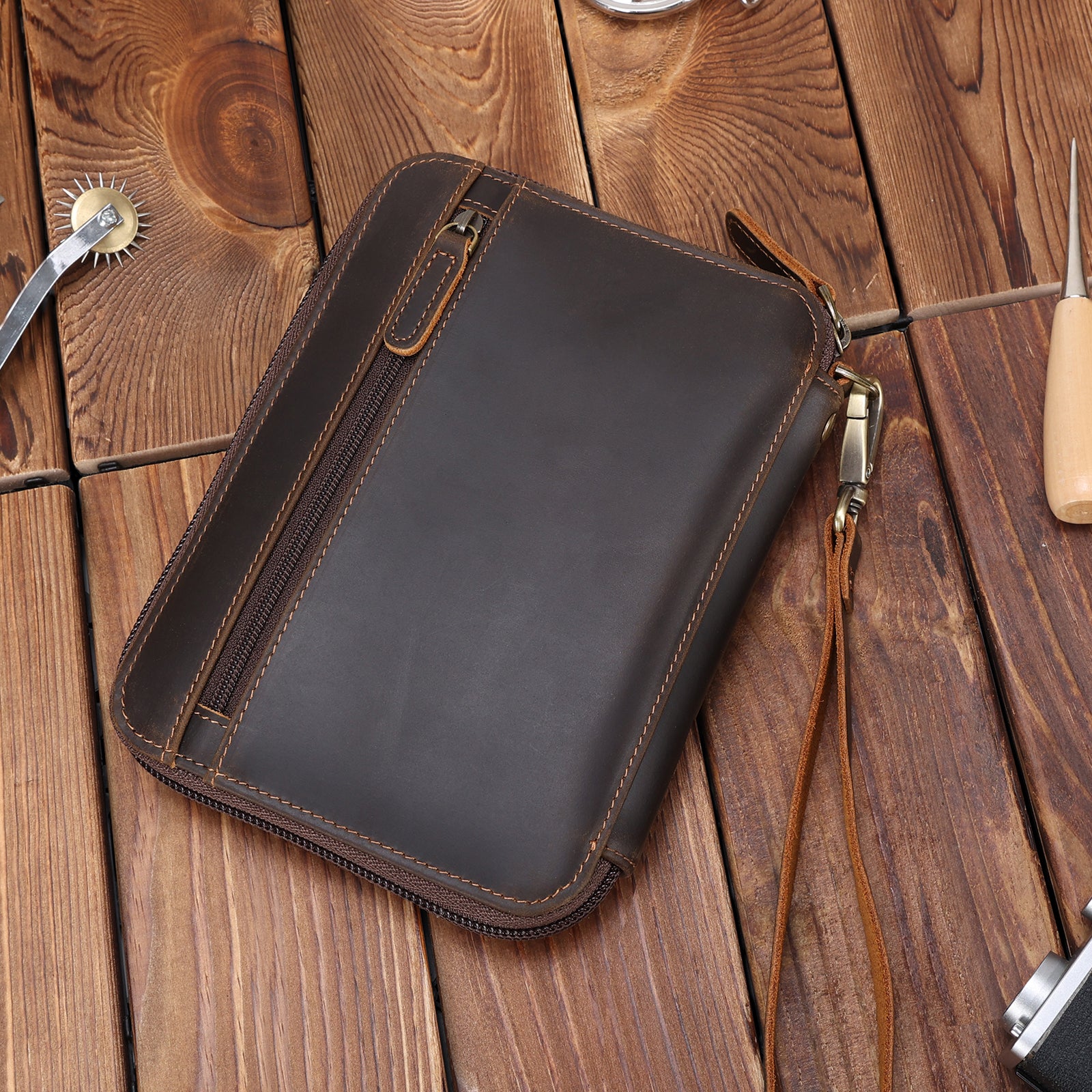 Full Grain Leather Family Passport Cover Wallet for 4 Passports (Dark Brown,Scenario Shows)