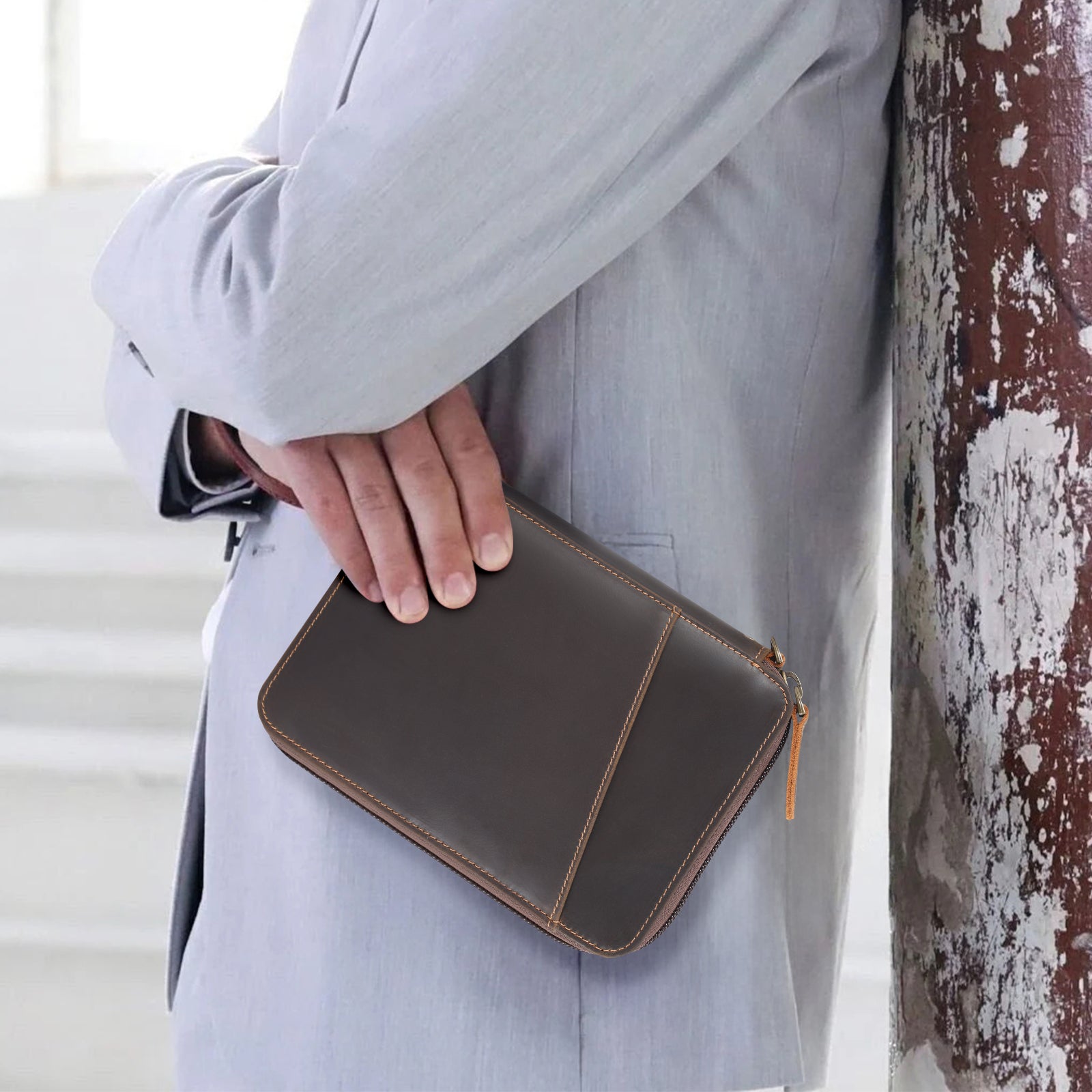 Full Grain Leather Family Passport Cover Wallet for 4 Passports (Dark Brown,Model Display)
