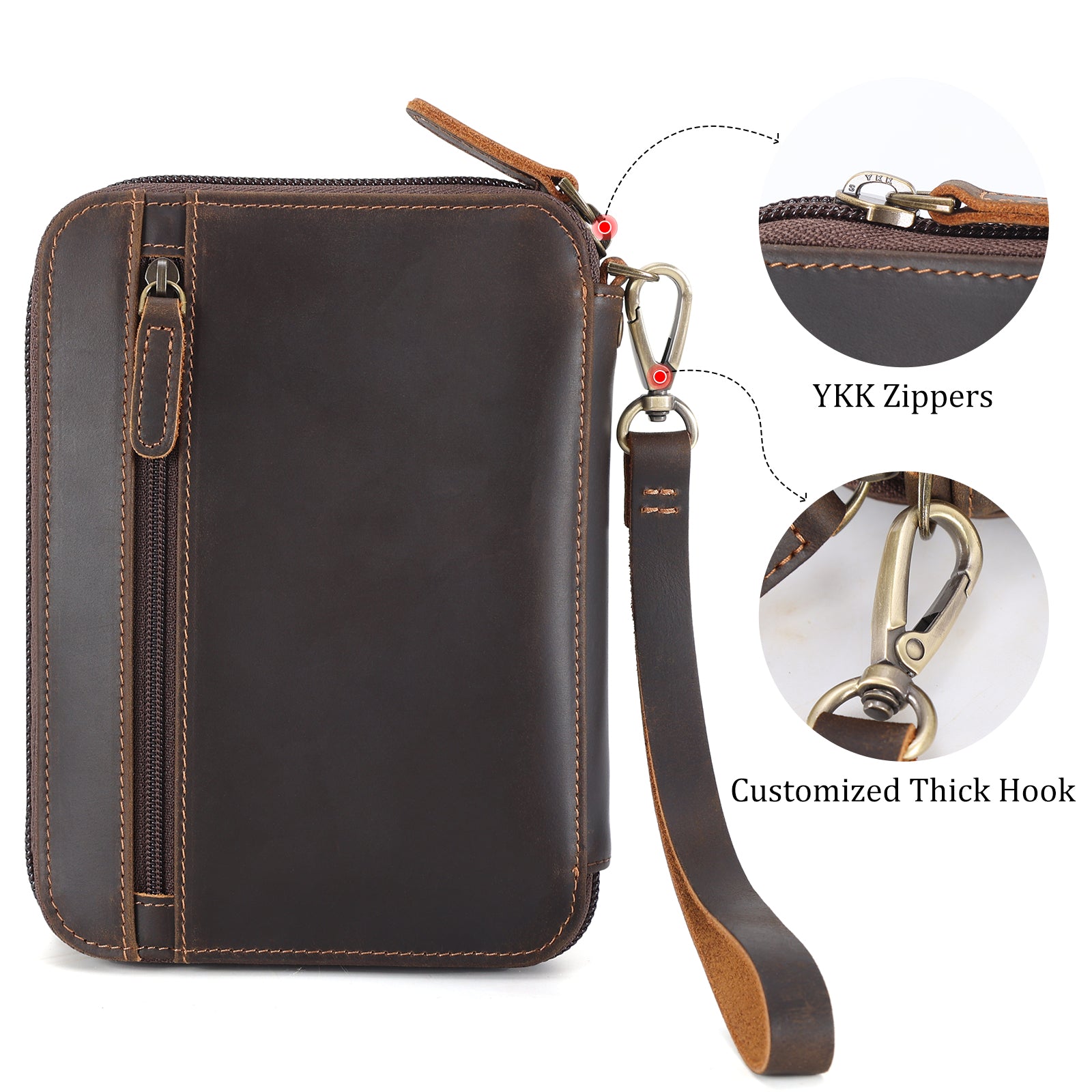 Full Grain Leather Family Passport Cover Wallet for 4 Passports (Dark Brown,Back)