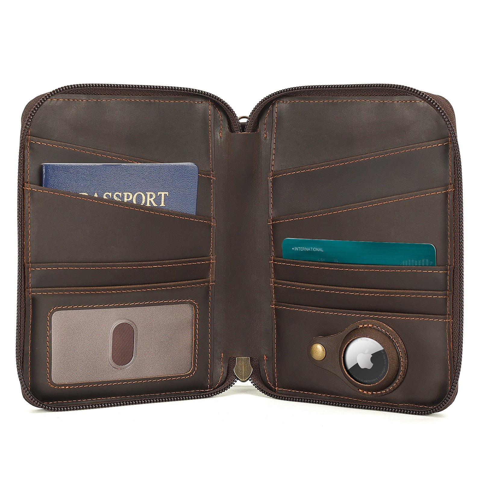 Leather Family Passport Wallet for 4 Passports with AirTag Slot