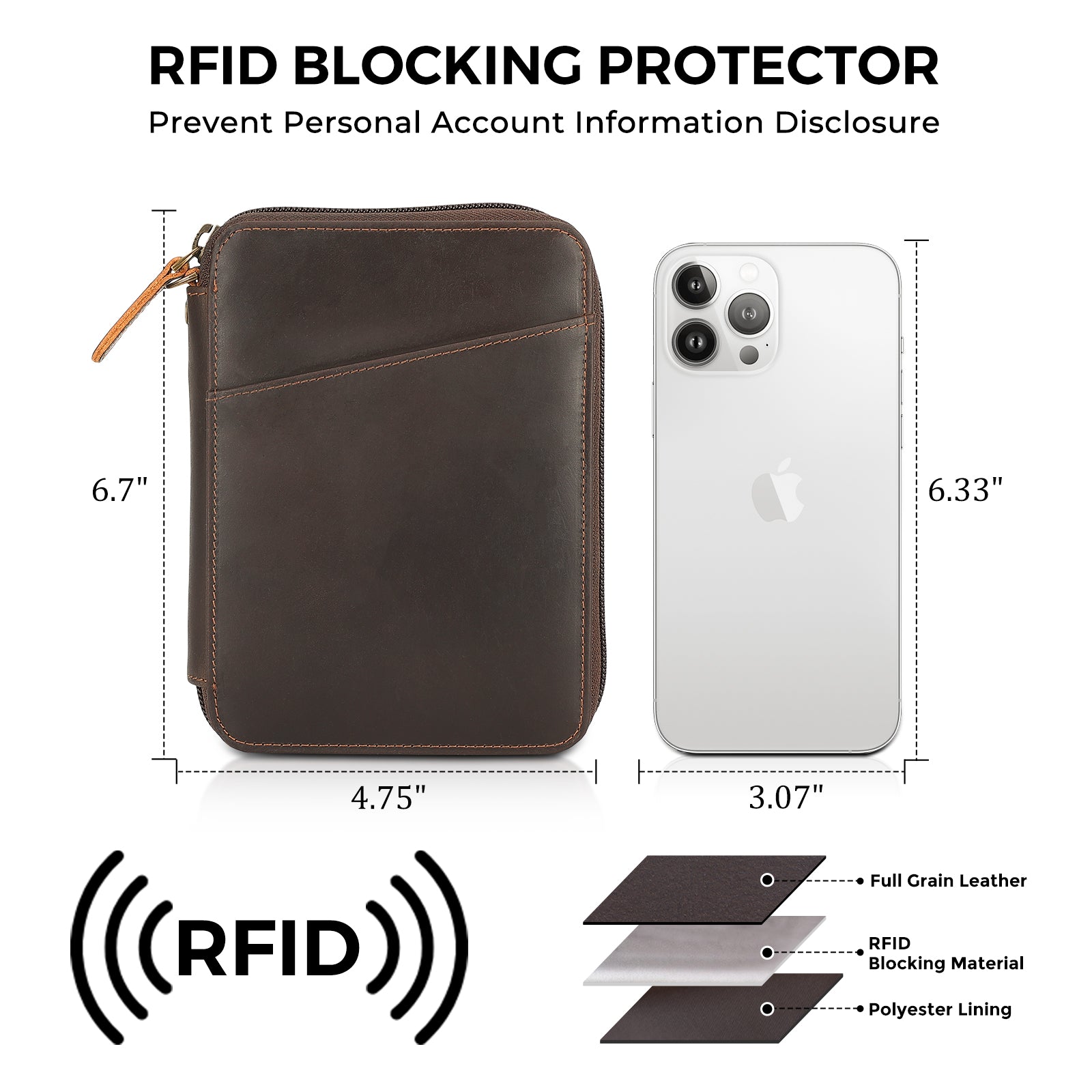 Leather Family Passport Wallet for 4 Passports with AirTag Slot (Dark Brown,Dimension)