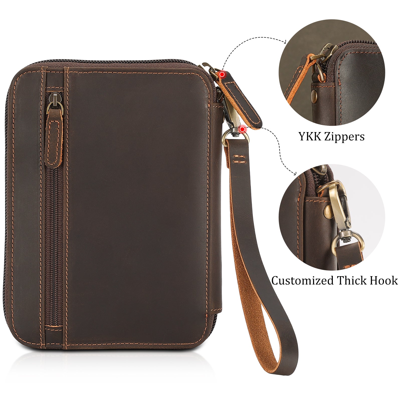 Leather Family Passport Wallet for 4 Passports with AirTag Slot (Back/Details)