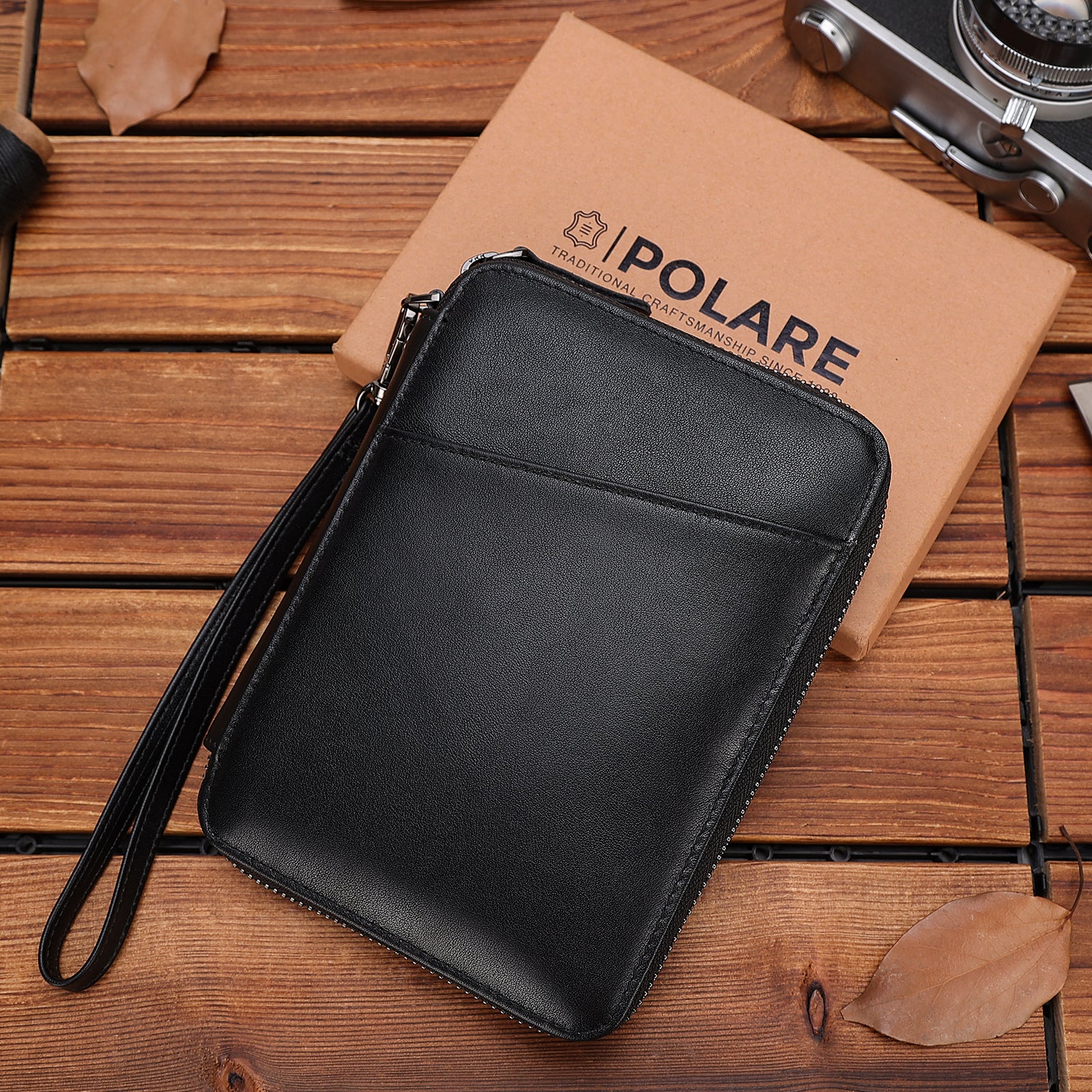 Leather Family Passport Wallet for 4 Passports with AirTag Slot (Black,Scenario Shows)