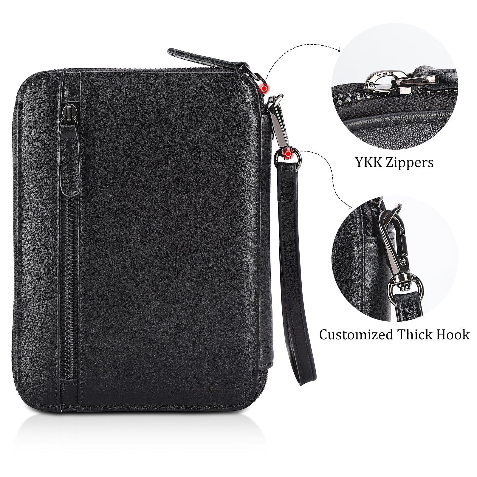 Leather Family Passport Wallet for 4 Passports with AirTag Slot (Black,Back)