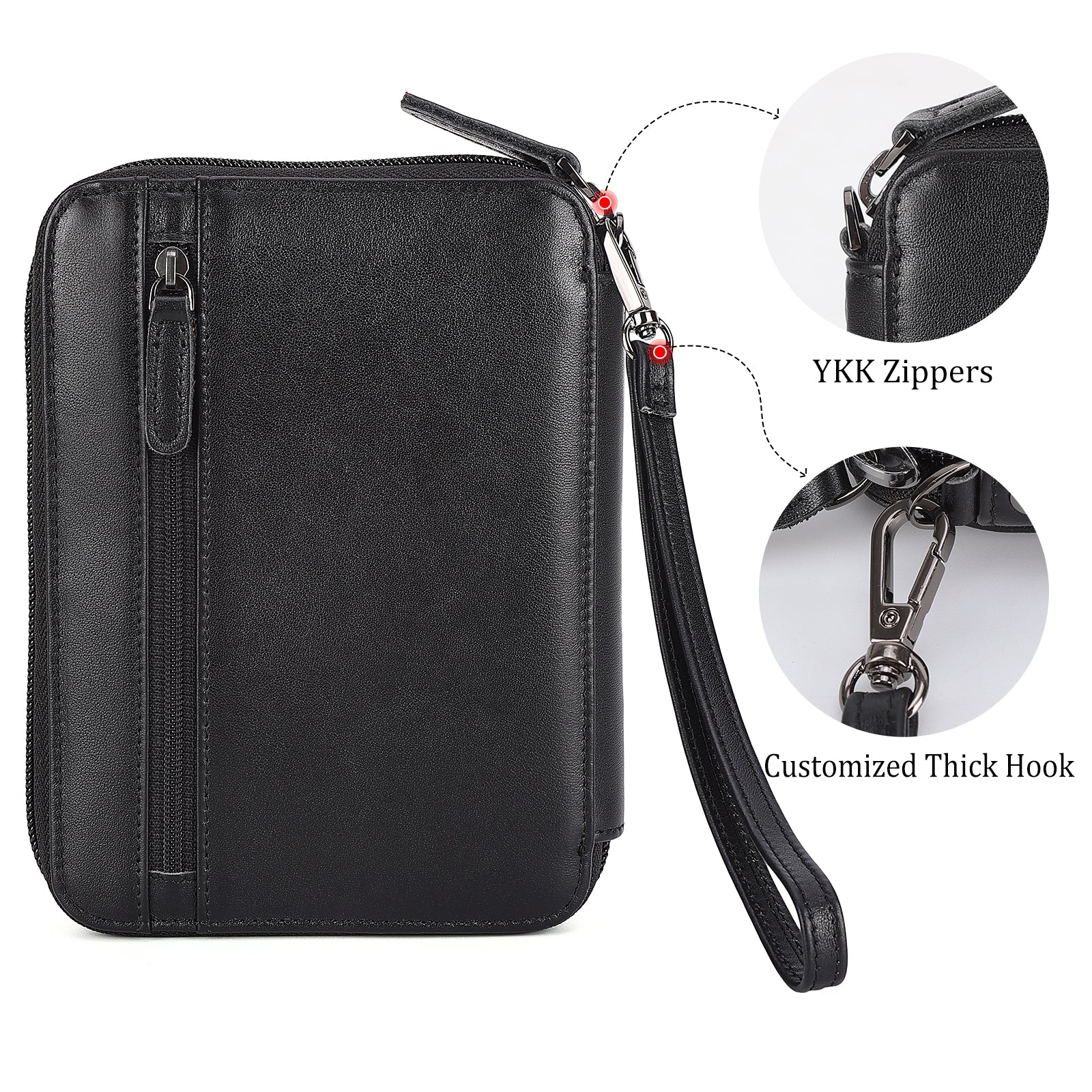 Full Grain Leather Family Passport Cover Wallet for 4 Passports (Black,Back)