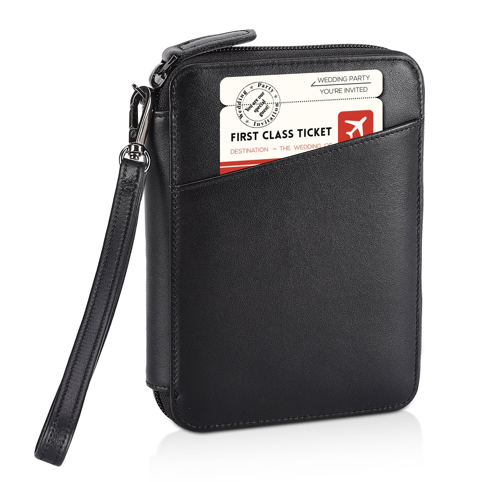 Full Grain Leather Family Passport Cover Wallet for 4 Passports (Black)