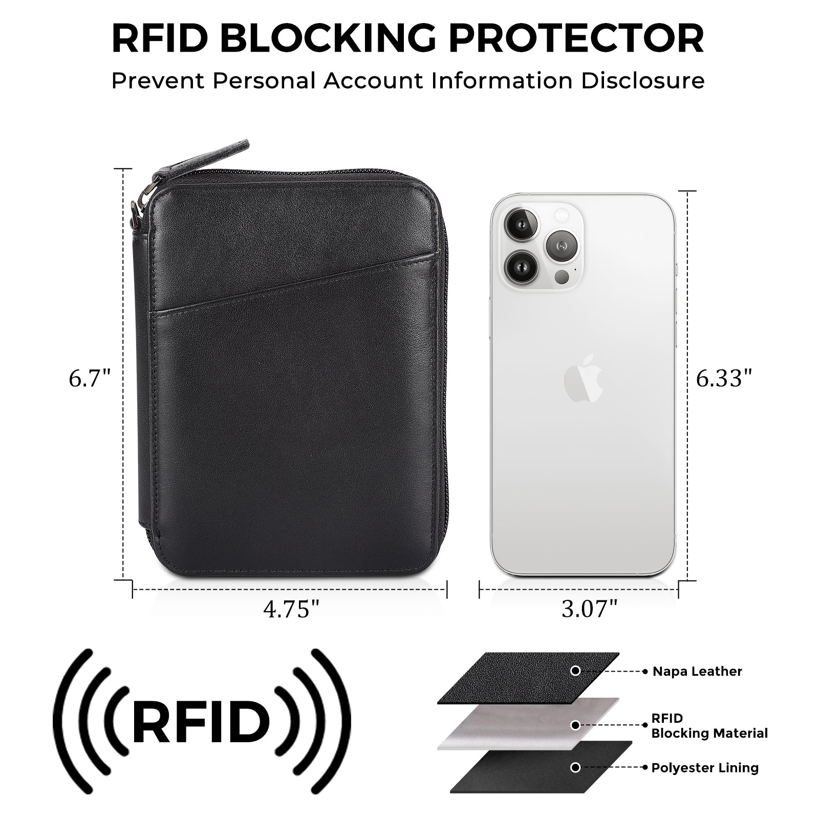 Full Grain Leather Family Passport Cover Wallet for 4 Passports (Black,Dimension)