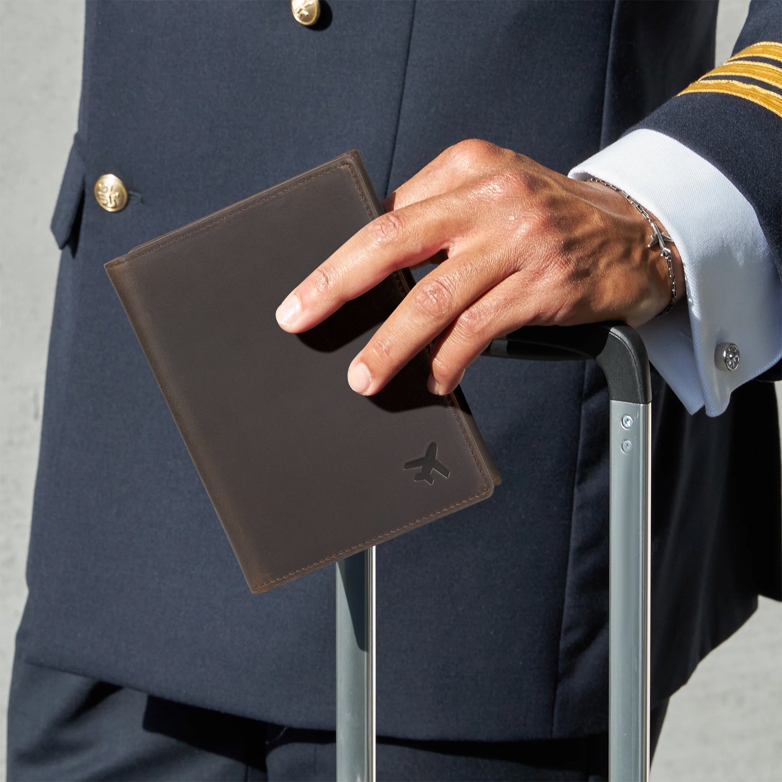 Leather Pilot Wallet Passport Holder Tri-fold Travel Cover (Dark Brown,Model Display)