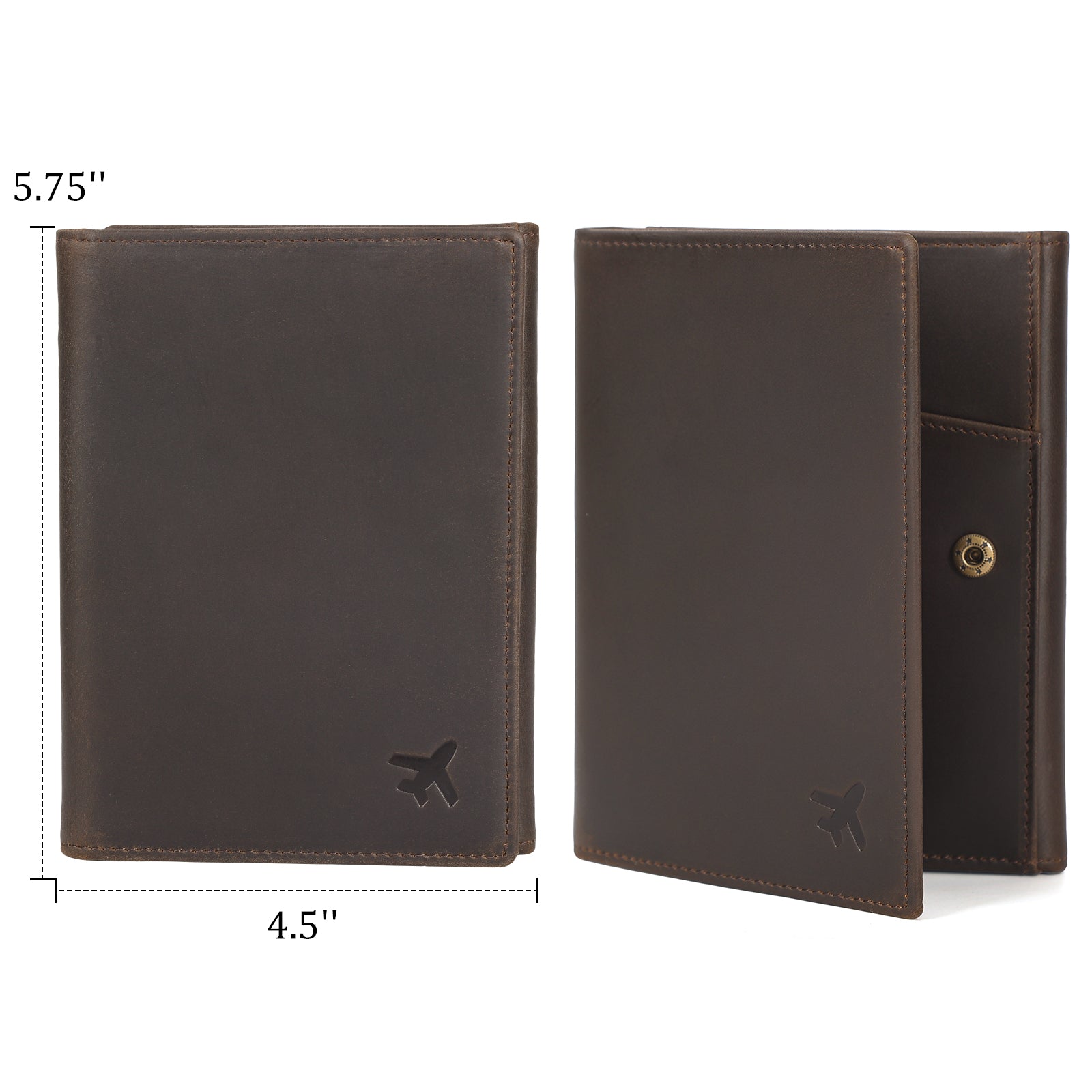 Leather Pilot Wallet Passport Holder Tri-fold Travel Cover (Dark Brown,Dimension)