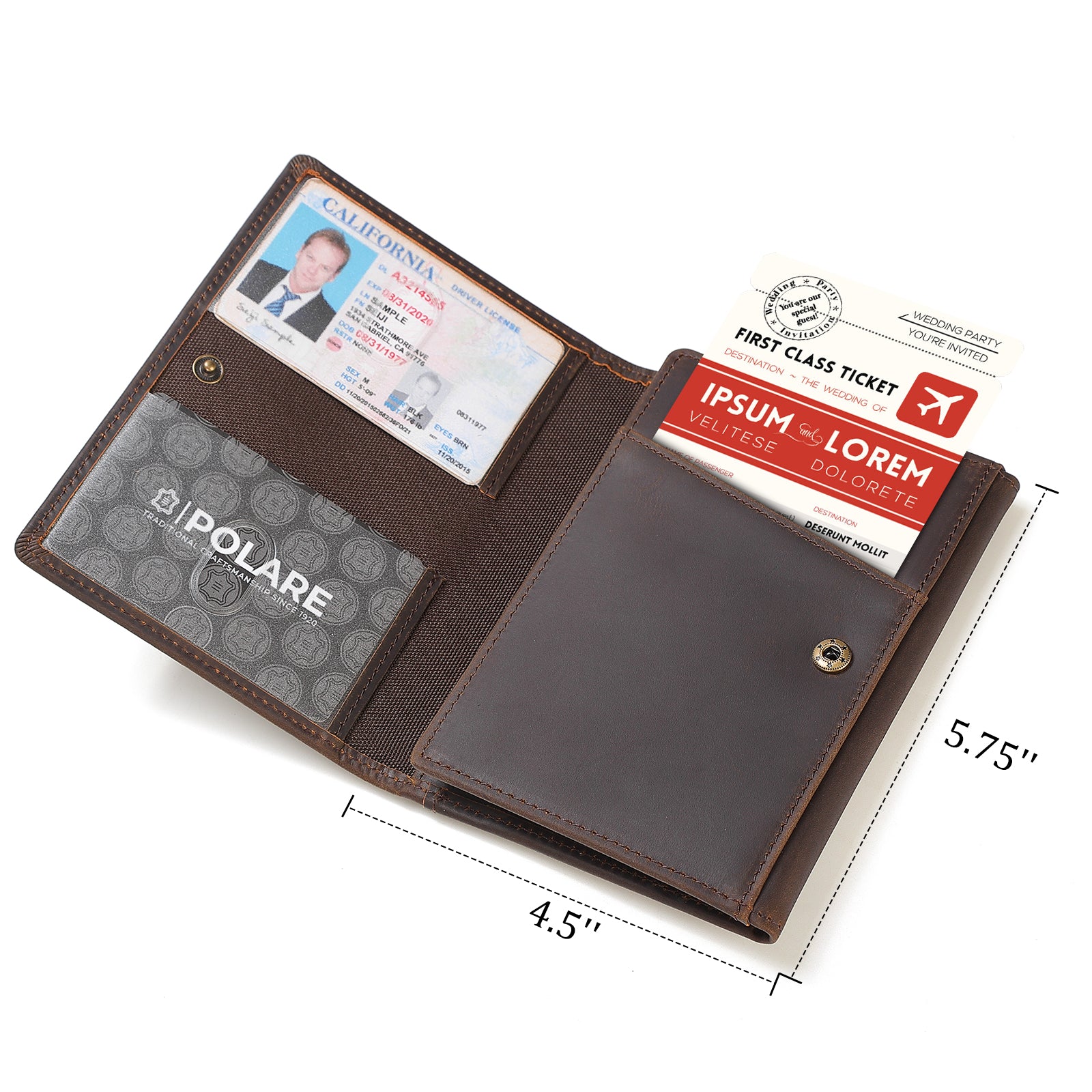 Leather Pilot Wallet Passport Holder with AirTag Slot (Dark Brown, Inside)