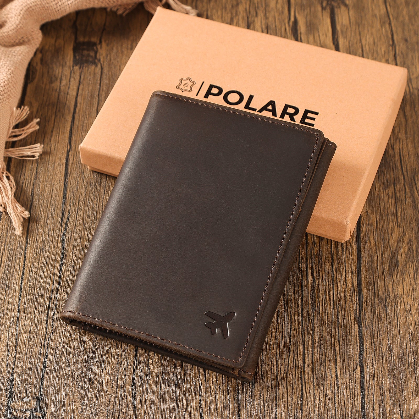 Leather Pilot Wallet Passport Holder with AirTag Slot (Dark Brown, Scenario Shows)