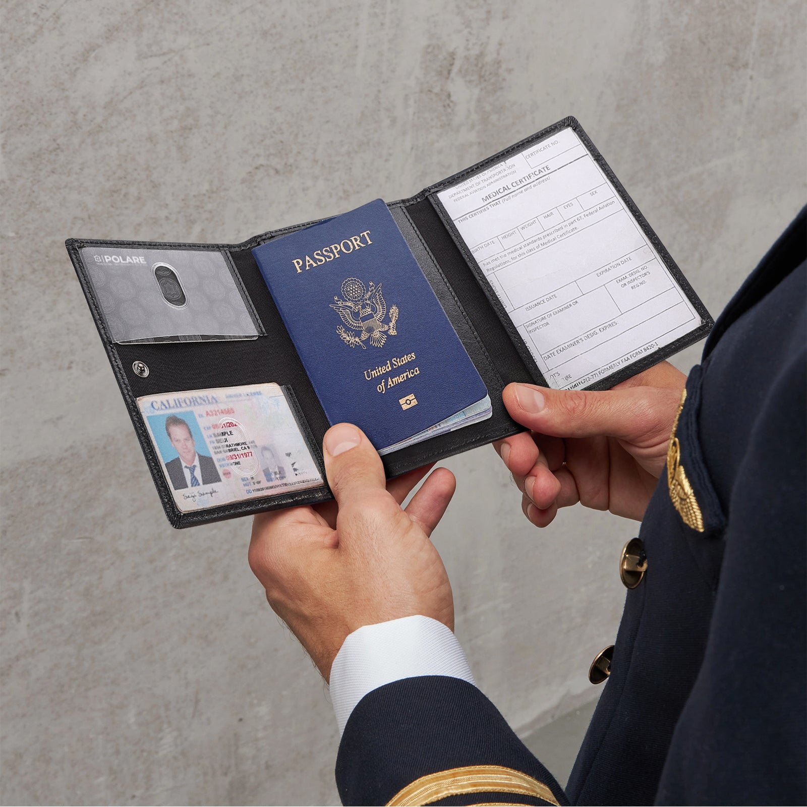 Leather Pilot Wallet Passport Holder with AirTag Slot (Black,Model Display)