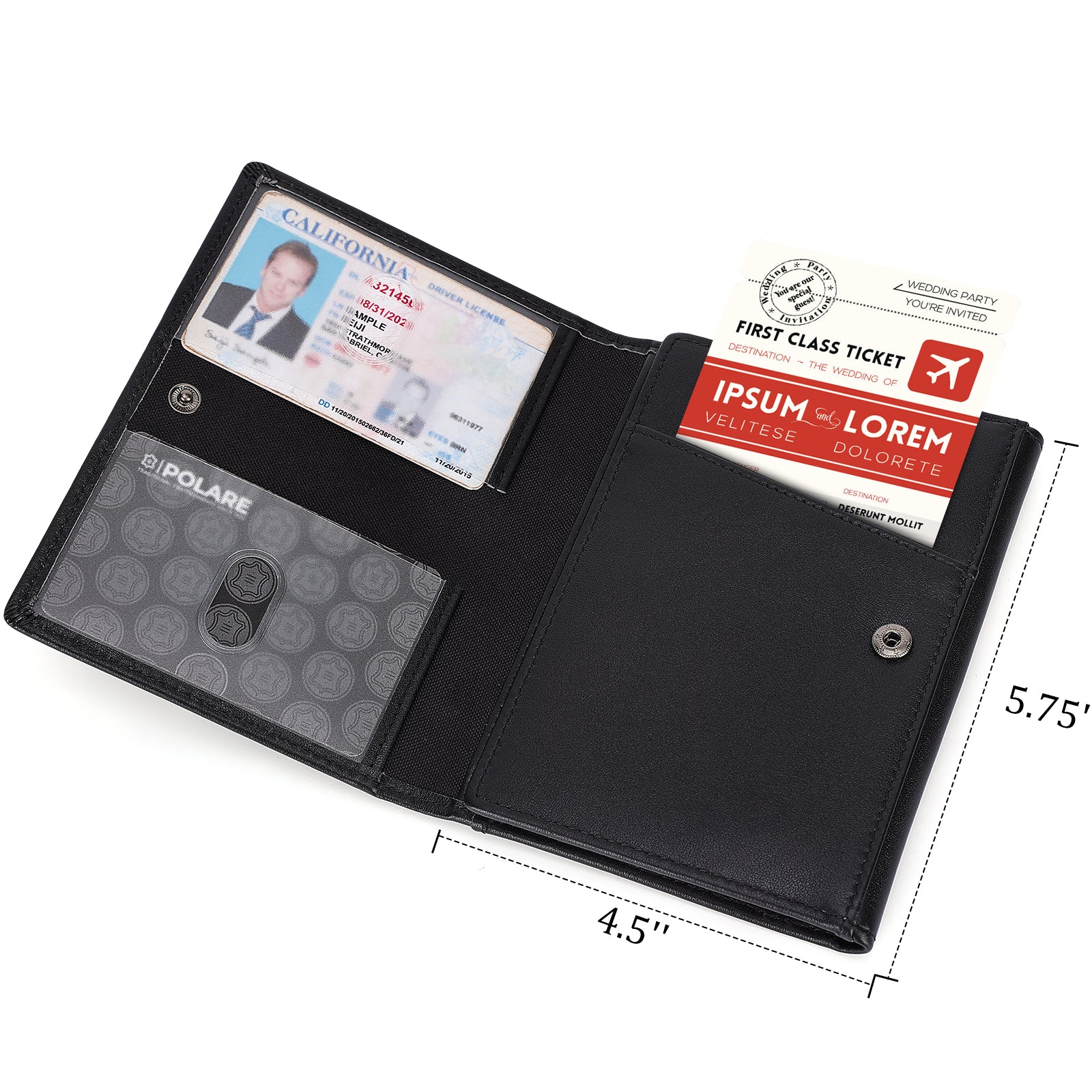 Leather Pilot Wallet Passport Holder with AirTag Slot (Black,Dimension)