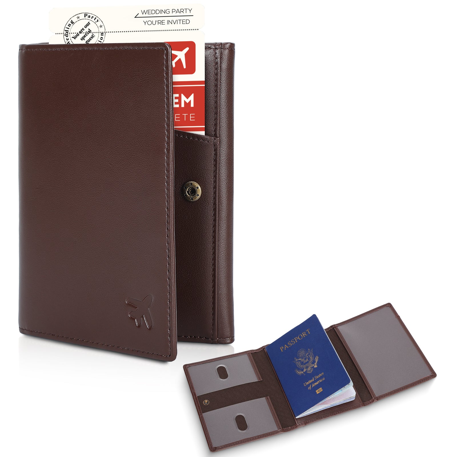Leather Pilot Wallet Passport Holder Tri-fold Travel Cover (Coffee)