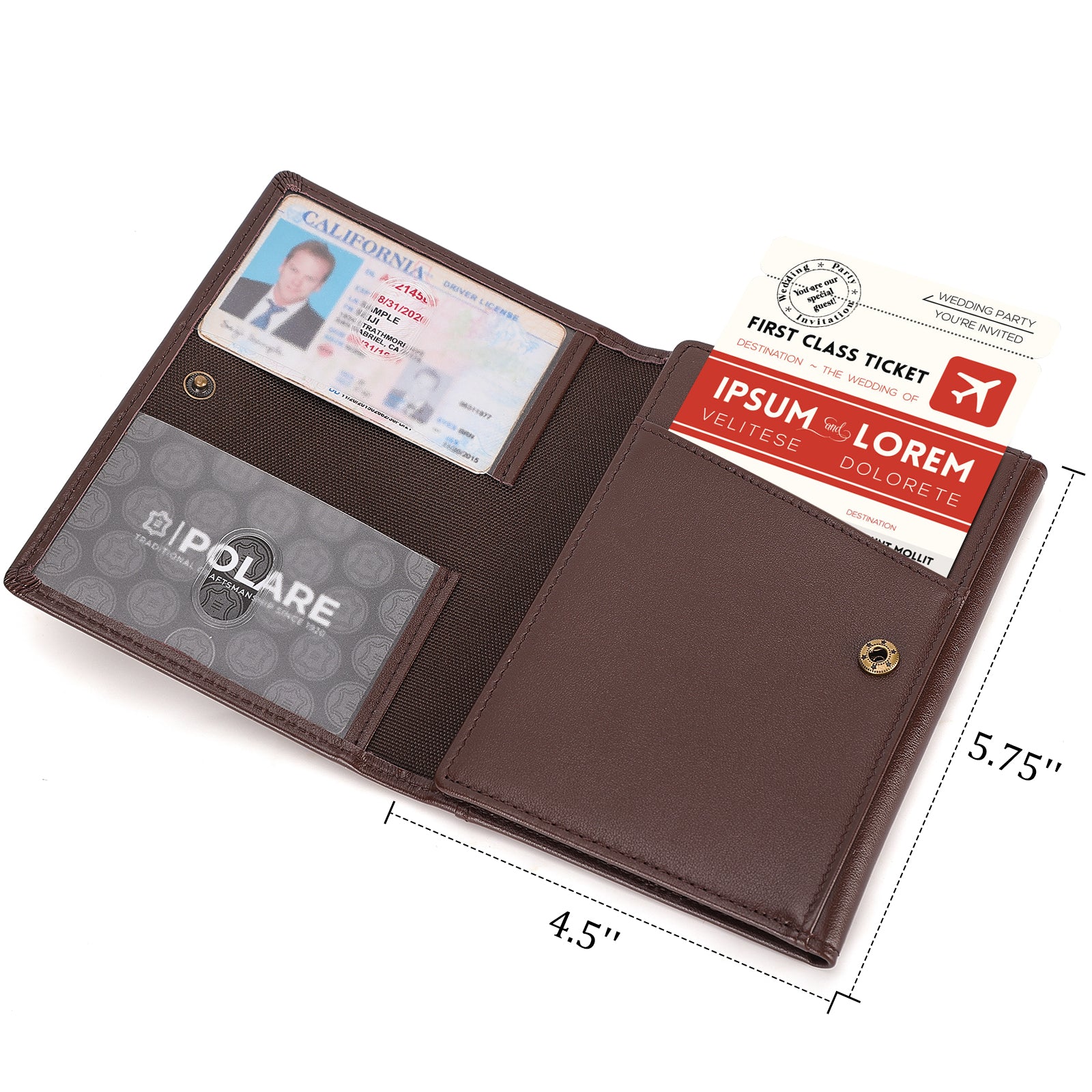 Leather Pilot Wallet Passport Holder Tri-fold Travel Cover (Coffee,Dimension)