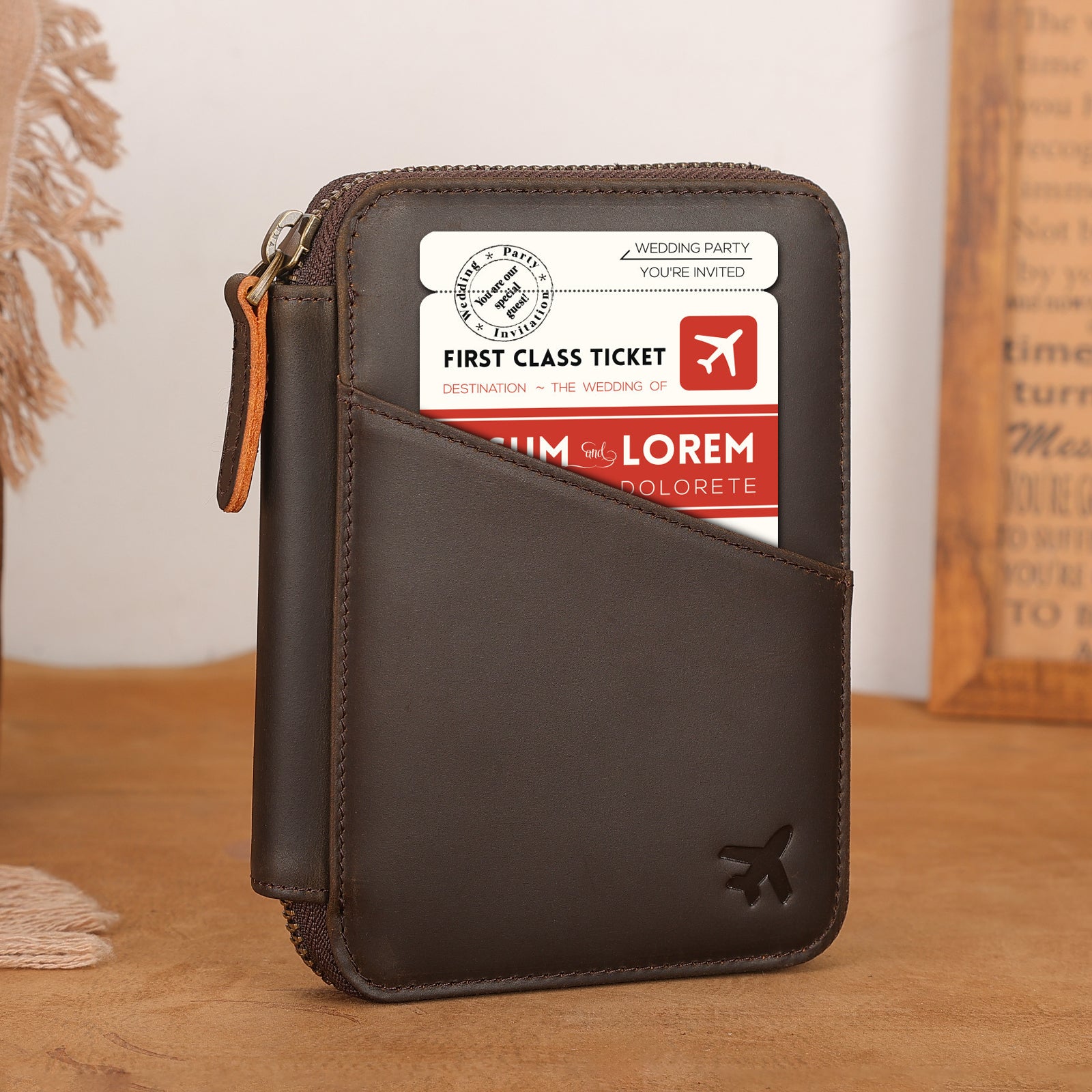 Full Grain Leather Pilot Wallet Passport Holder with YKK Zipper (Scenario Shows)