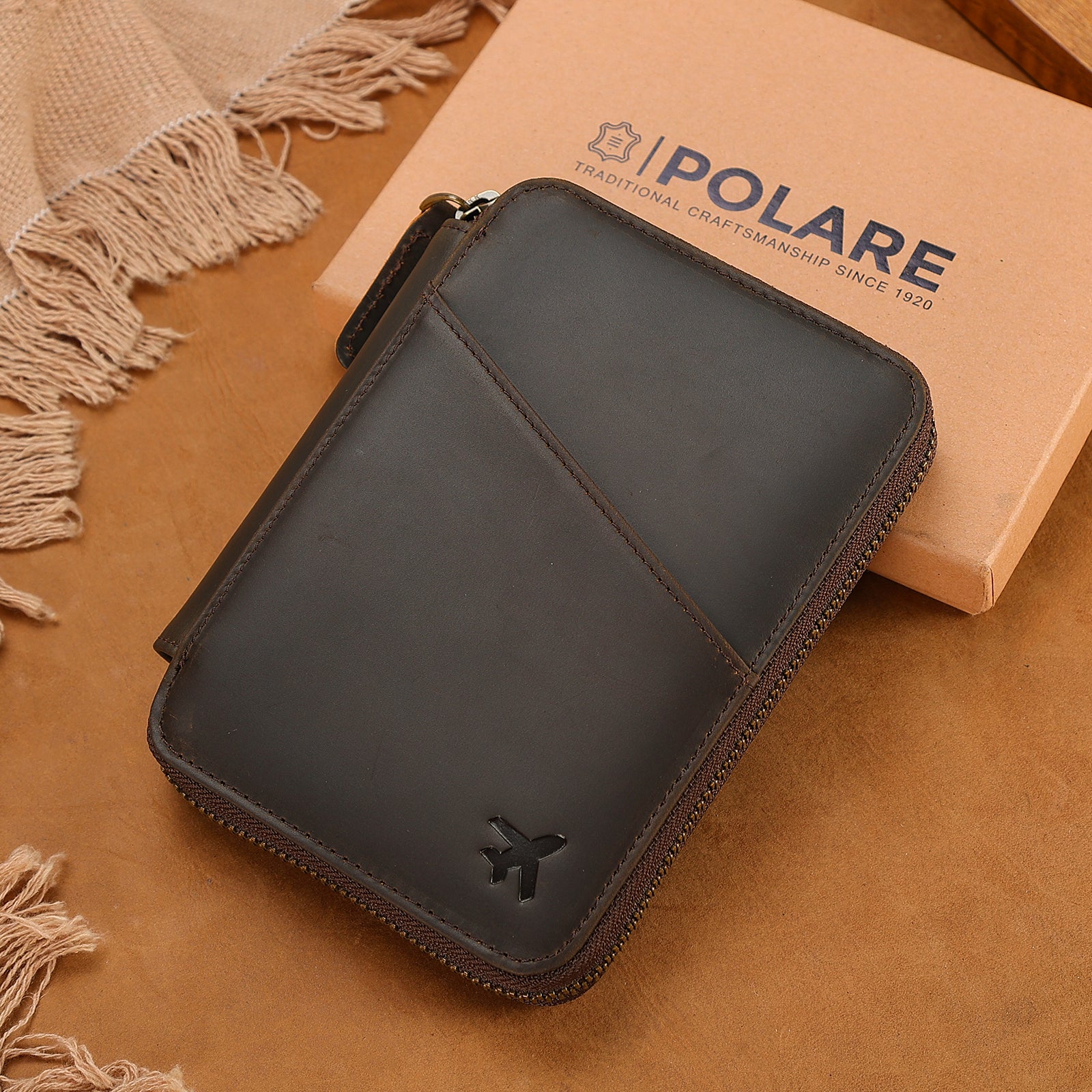 Full Grain Leather Pilot Wallet Passport Holder with YKK Zipper (Scenario Shows)