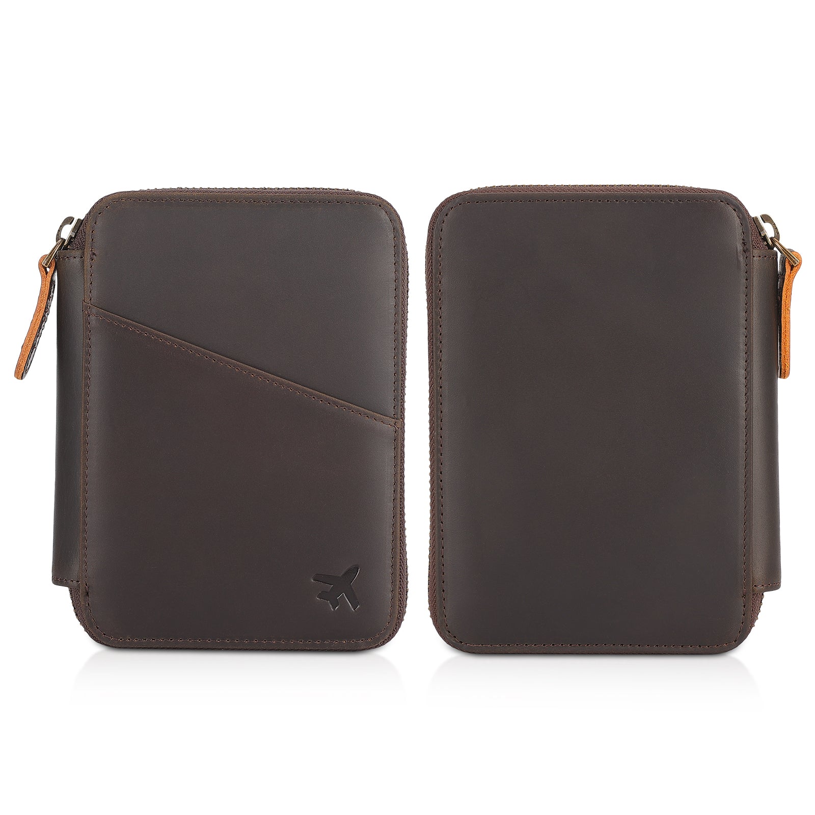Full Grain Leather Pilot Wallet Passport Holder with YKK Zipper (Front/Back)