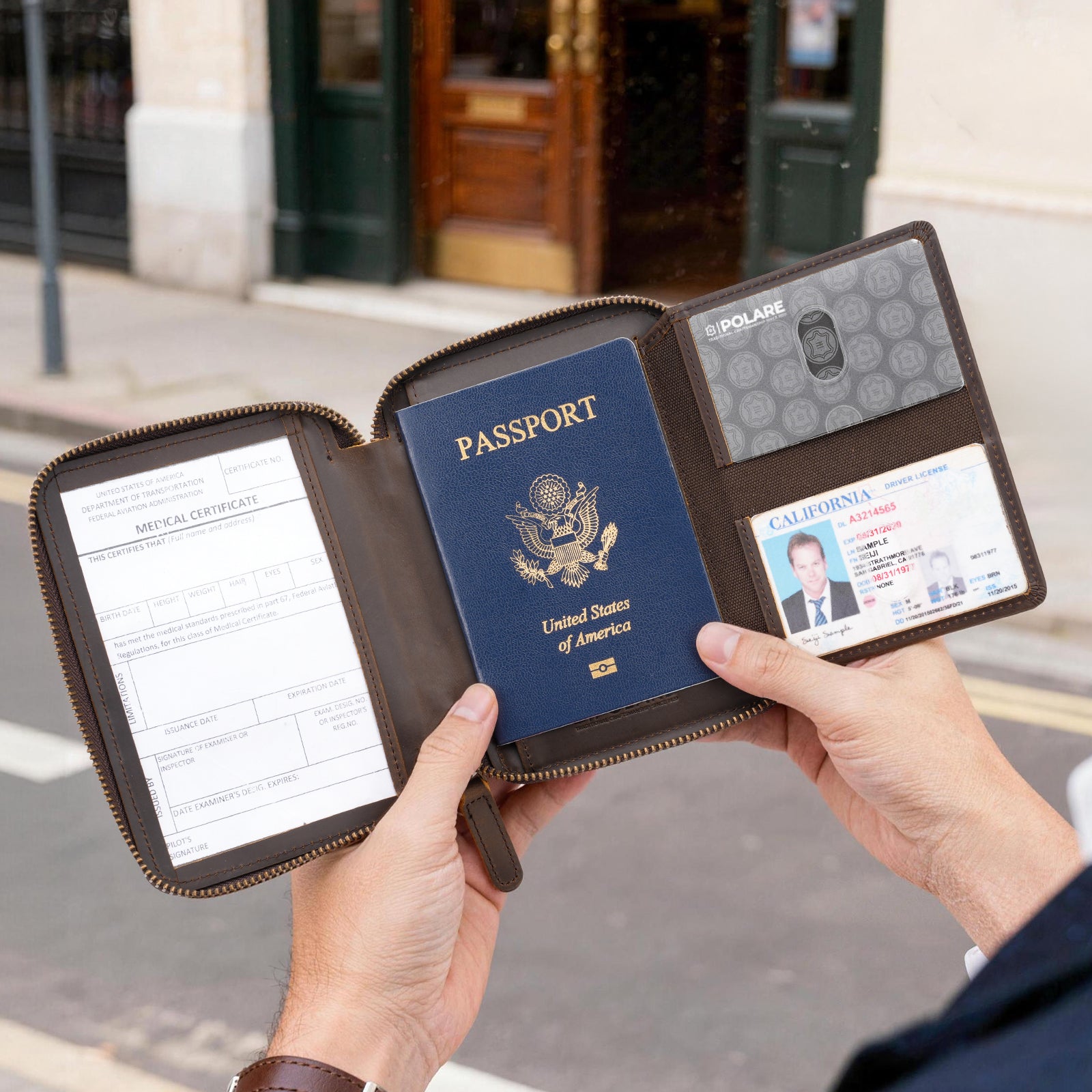 Leather Pilot Wallet Passport Holder RFID Blocking Tri-fold Travel Cover (Business Travel)