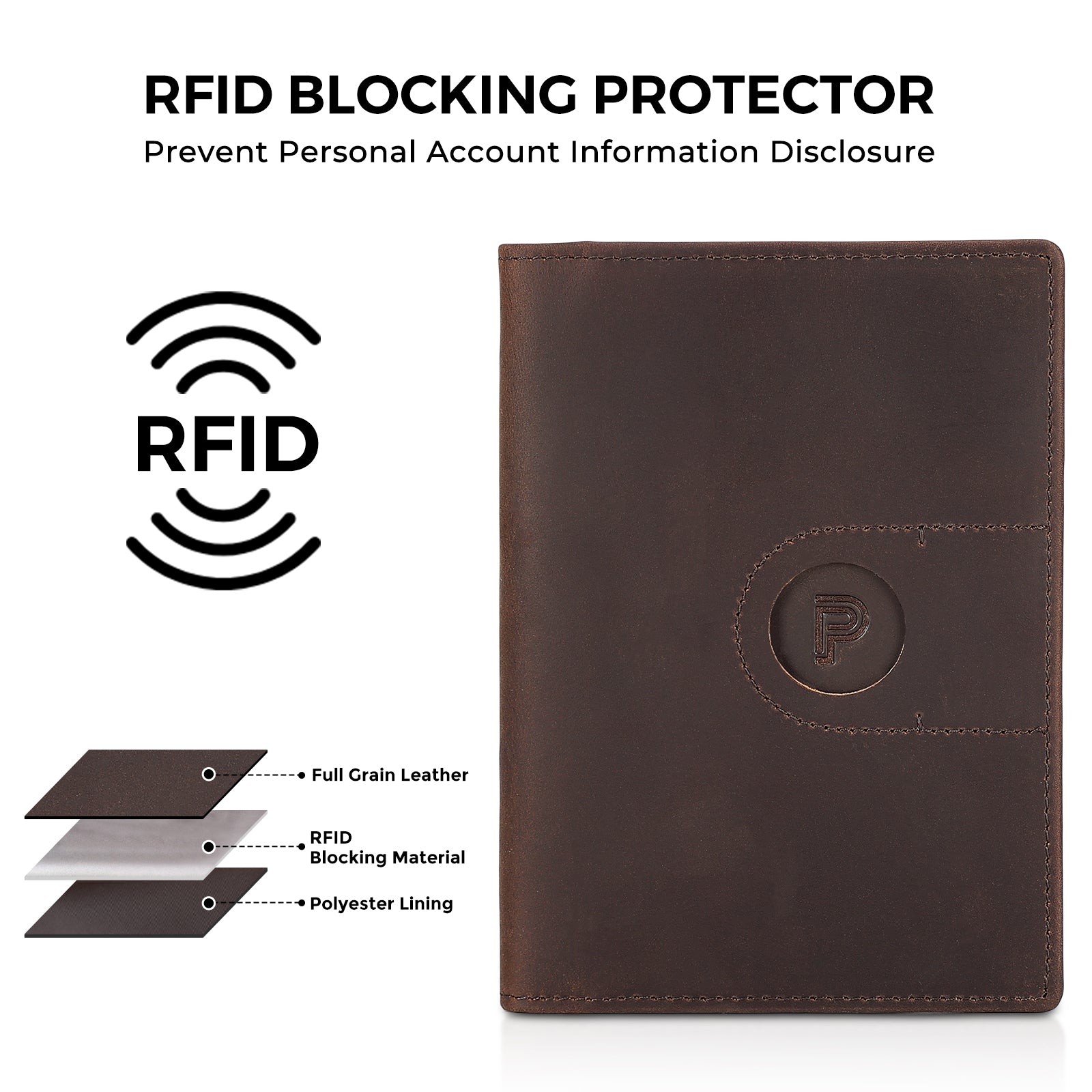 Leather Passport Holder Travel Bifold Wallet with AirTag Slot (RFID Blocking)