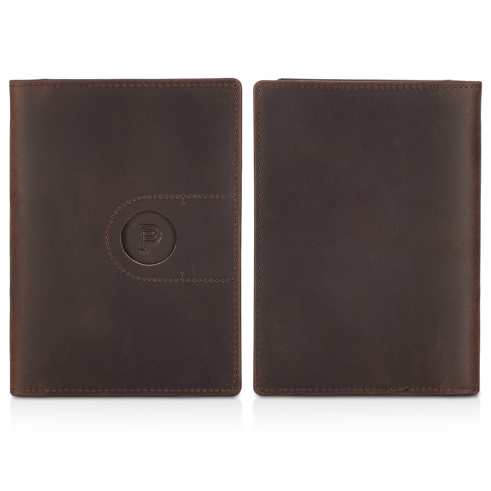 Leather Passport Holder Travel Bifold Wallet with AirTag Slot (Front/Back)