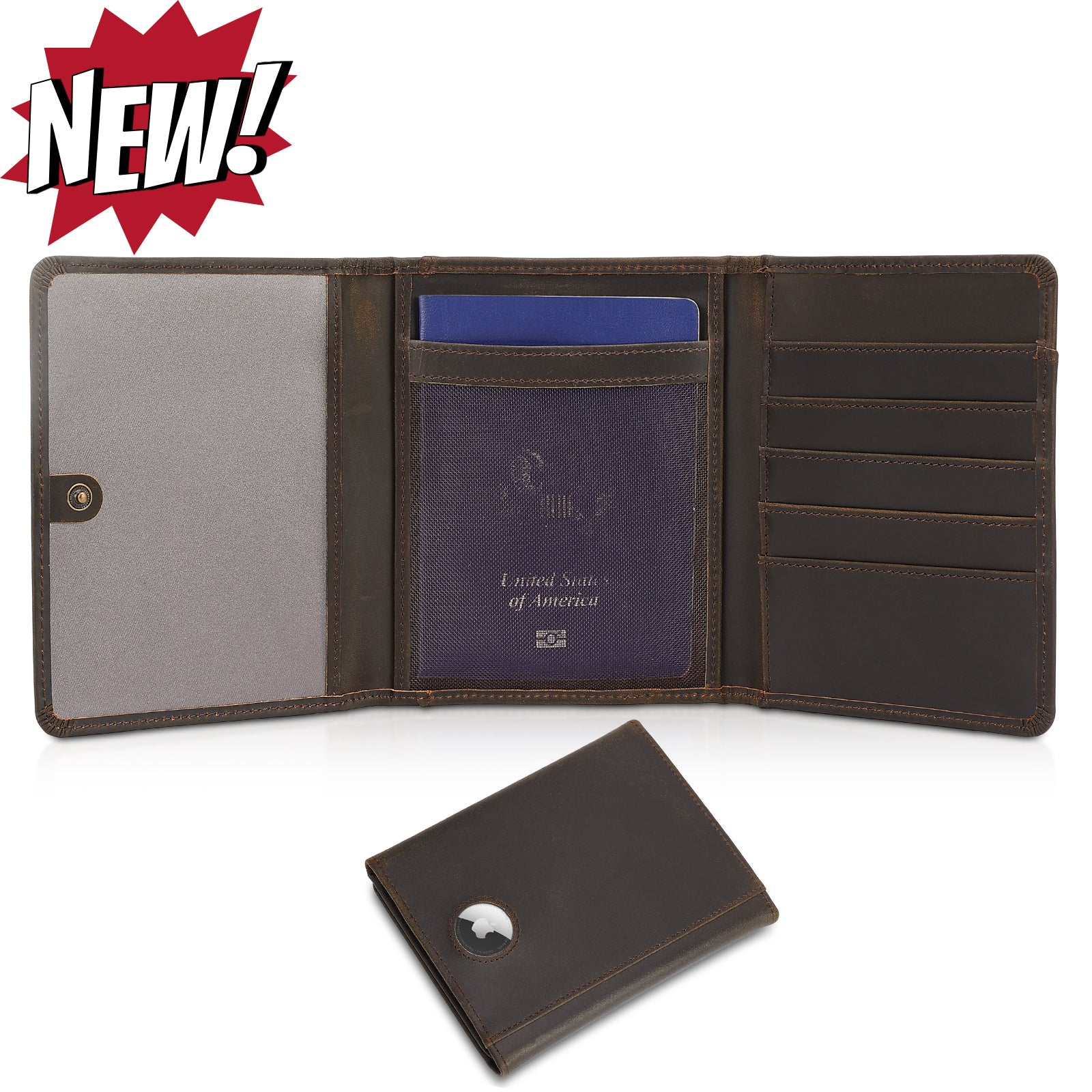 Leather Pilot Wallet Passport Holder RFID Blocking Trifold Wallet
