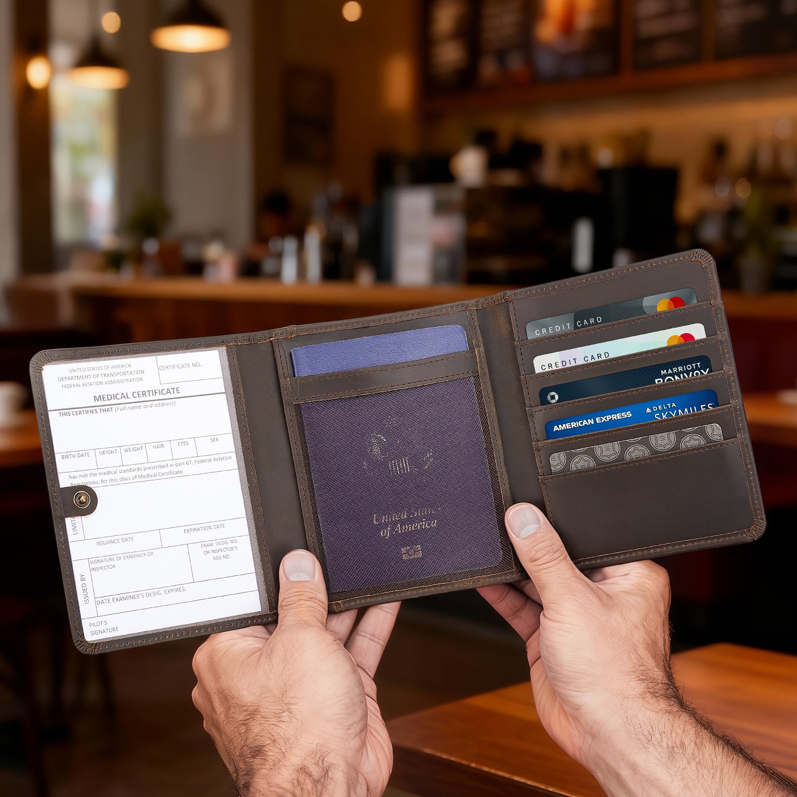 Leather Pilot Wallet Passport Holder RFID Blocking Trifold Wallet (Model Display)