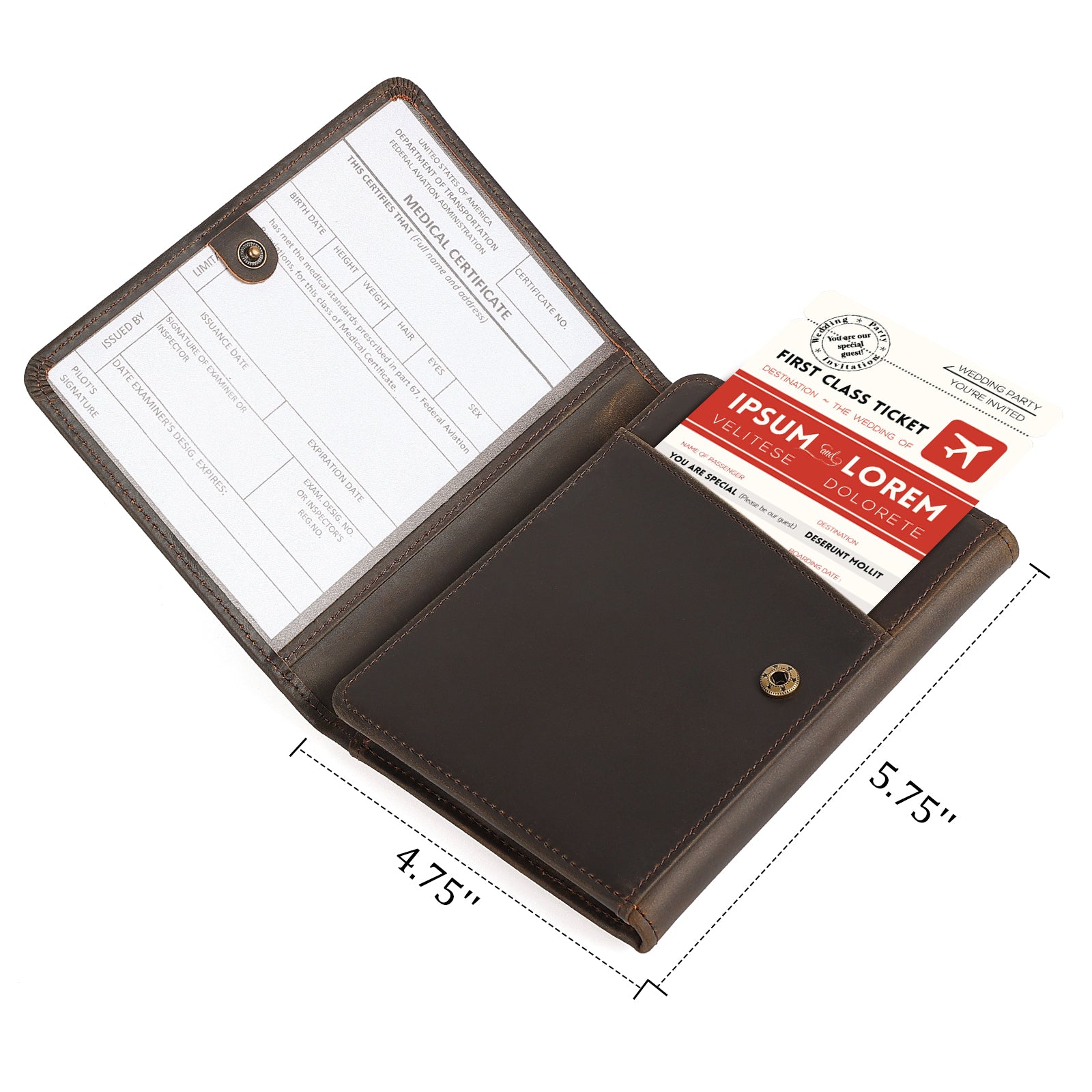 Leather Pilot Wallet Passport Holder RFID Blocking Trifold Wallet (Dimension)