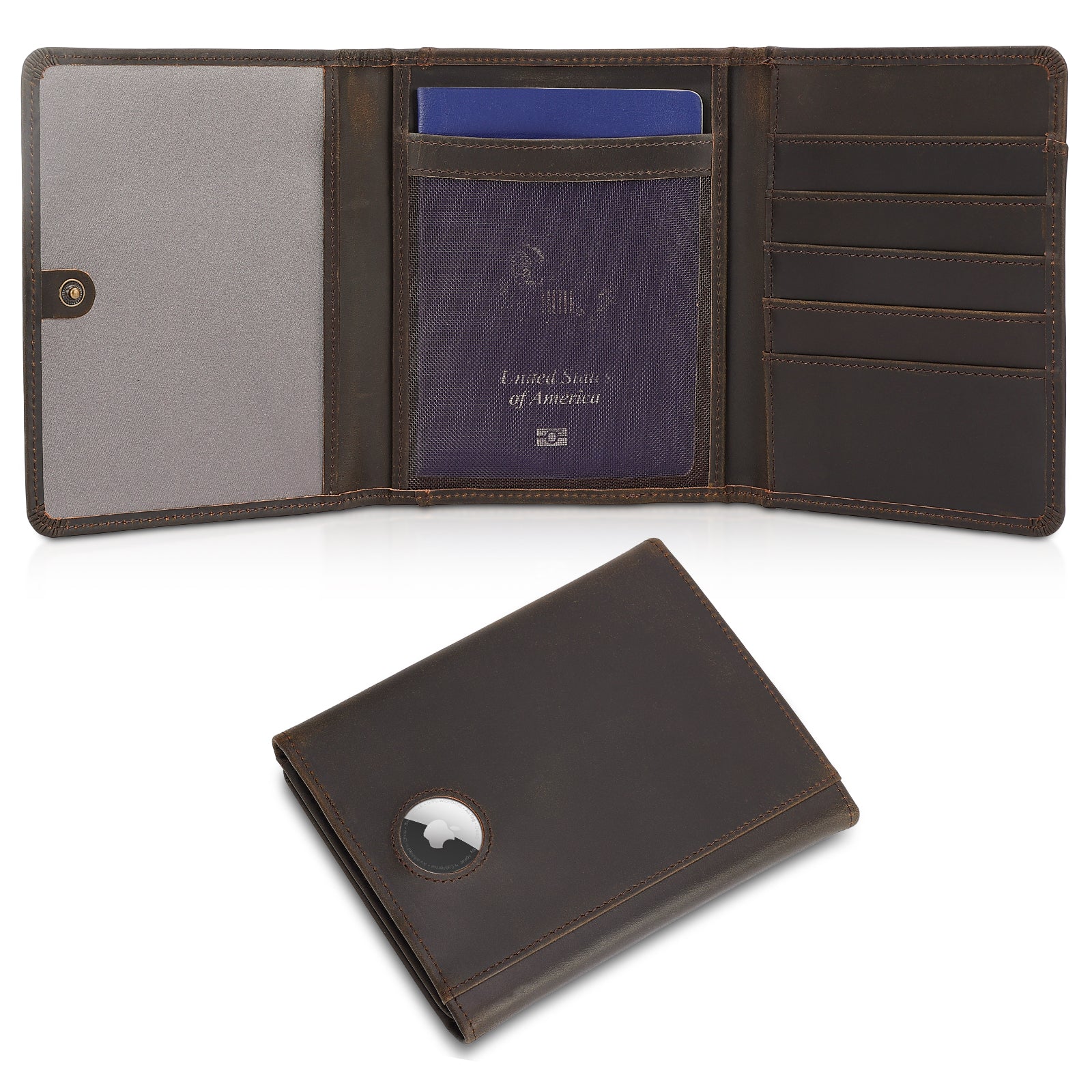 Leather Pilot Wallet Passport Holder RFID Blocking Trifold Wallet