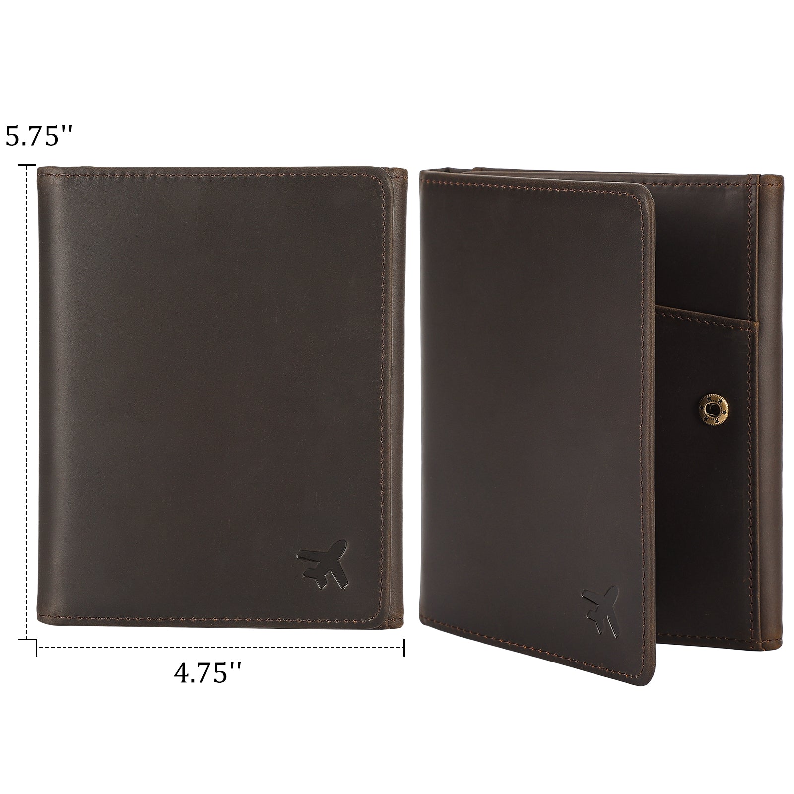 Full Grain Leather Trifold Pilot Wallet Passport Holder (Dimension)