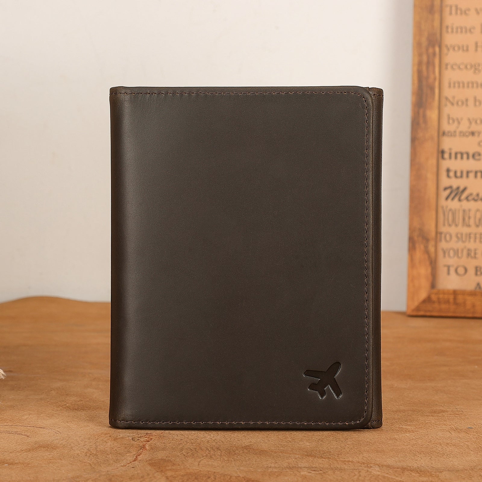 Full Grain Leather Trifold Pilot Wallet Passport Holder (Scenario Shows)
