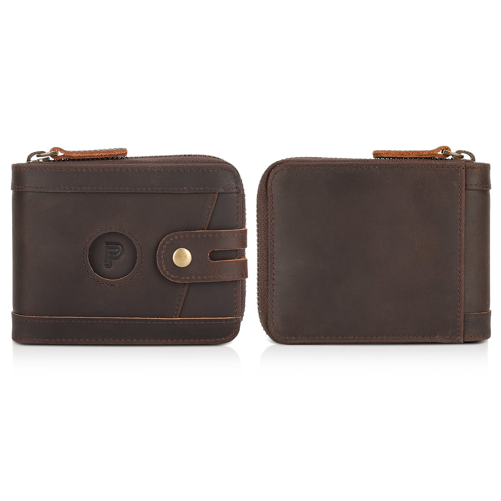 Leather Bifold Wallet RFID Blocking Card Case with AirTag Slot (Front/Back)