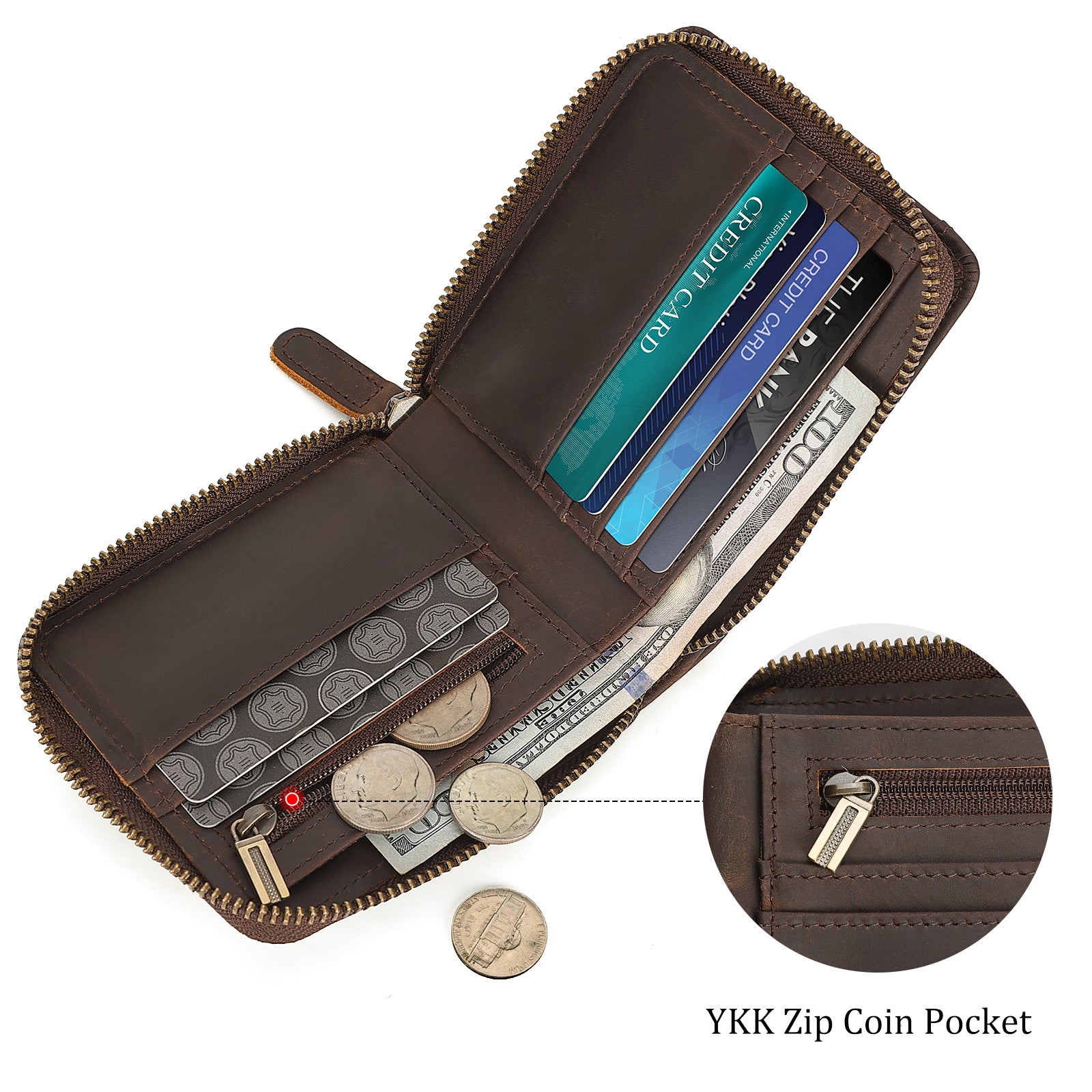 Leather Bifold Wallet RFID Blocking Card Case with AirTag Slot (Inside)