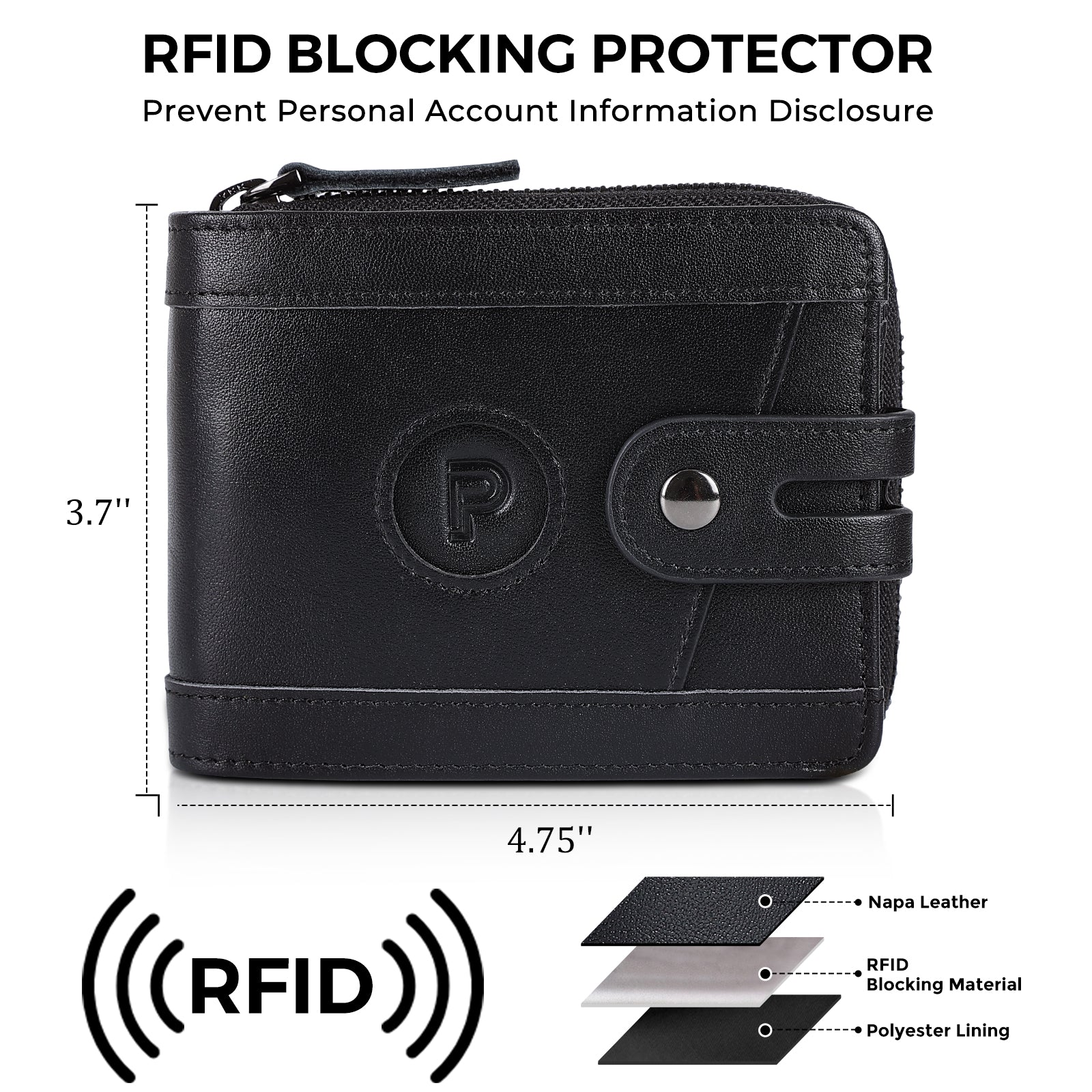 Leather Bifold Wallet RFID Blocking Card Case with AirTag Slot (Black,RFID Blocking)