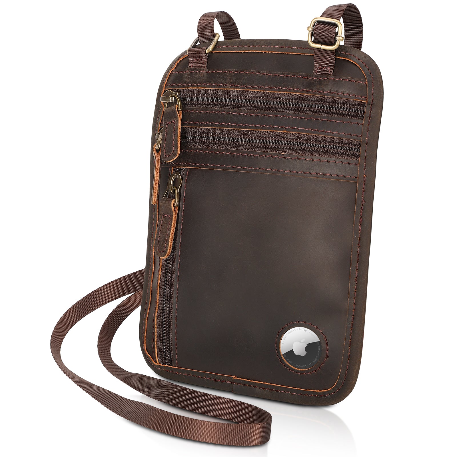 Polare Full Grain Leather Neck Wallet RFID Blocking Passport Holder Tr