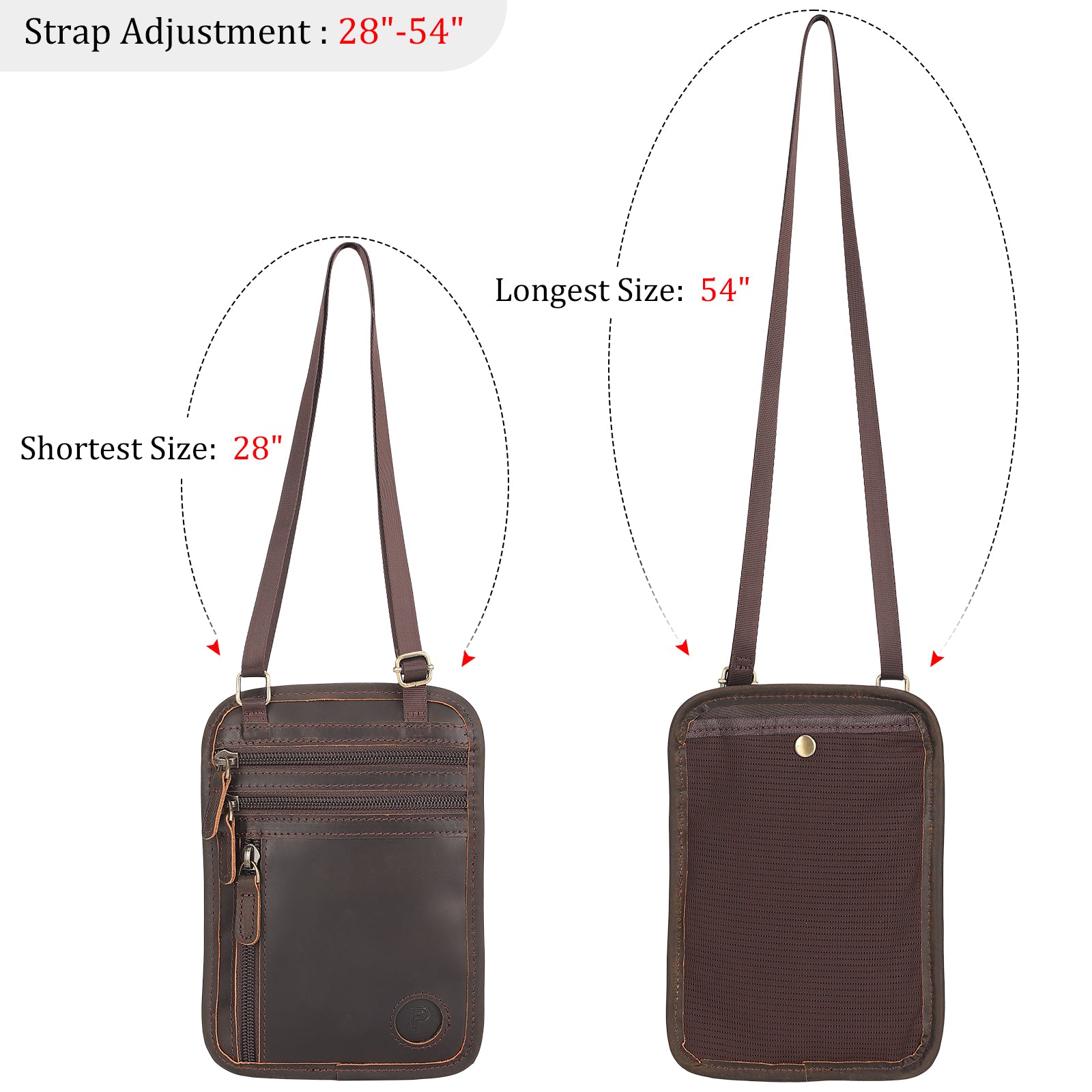 Polare Full Grain Leather Neck Wallet Travel Pouch for Men (Front/Back)