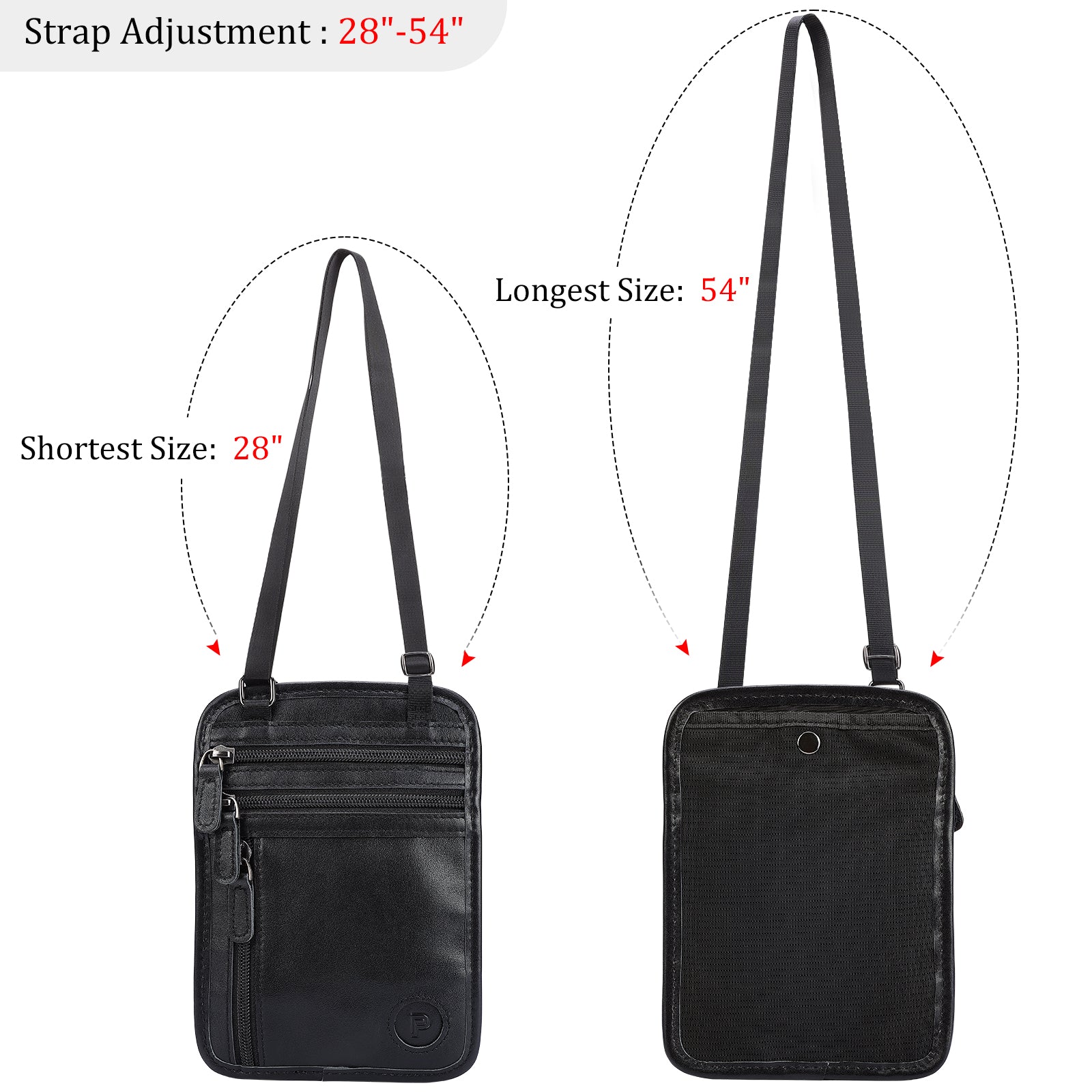 Polare Full Grain Leather Neck Wallet Travel Pouch for Men (Black,Dimension)