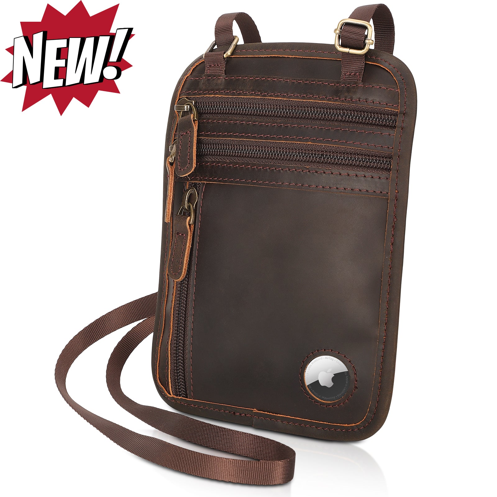 Polare Full Grain Leather Neck Wallet Travel Pouch for Men