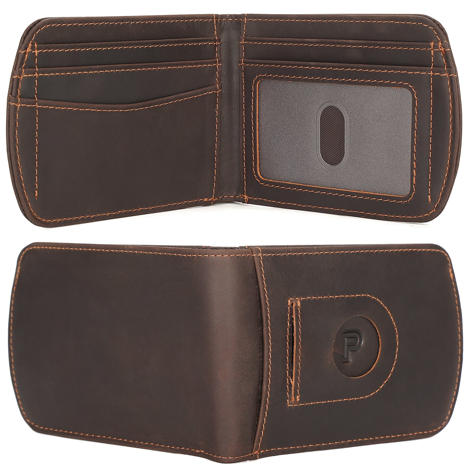 Slim Curve Front Pocket Leather Bifold Wallet with AirTag Holder (Inside/Back)