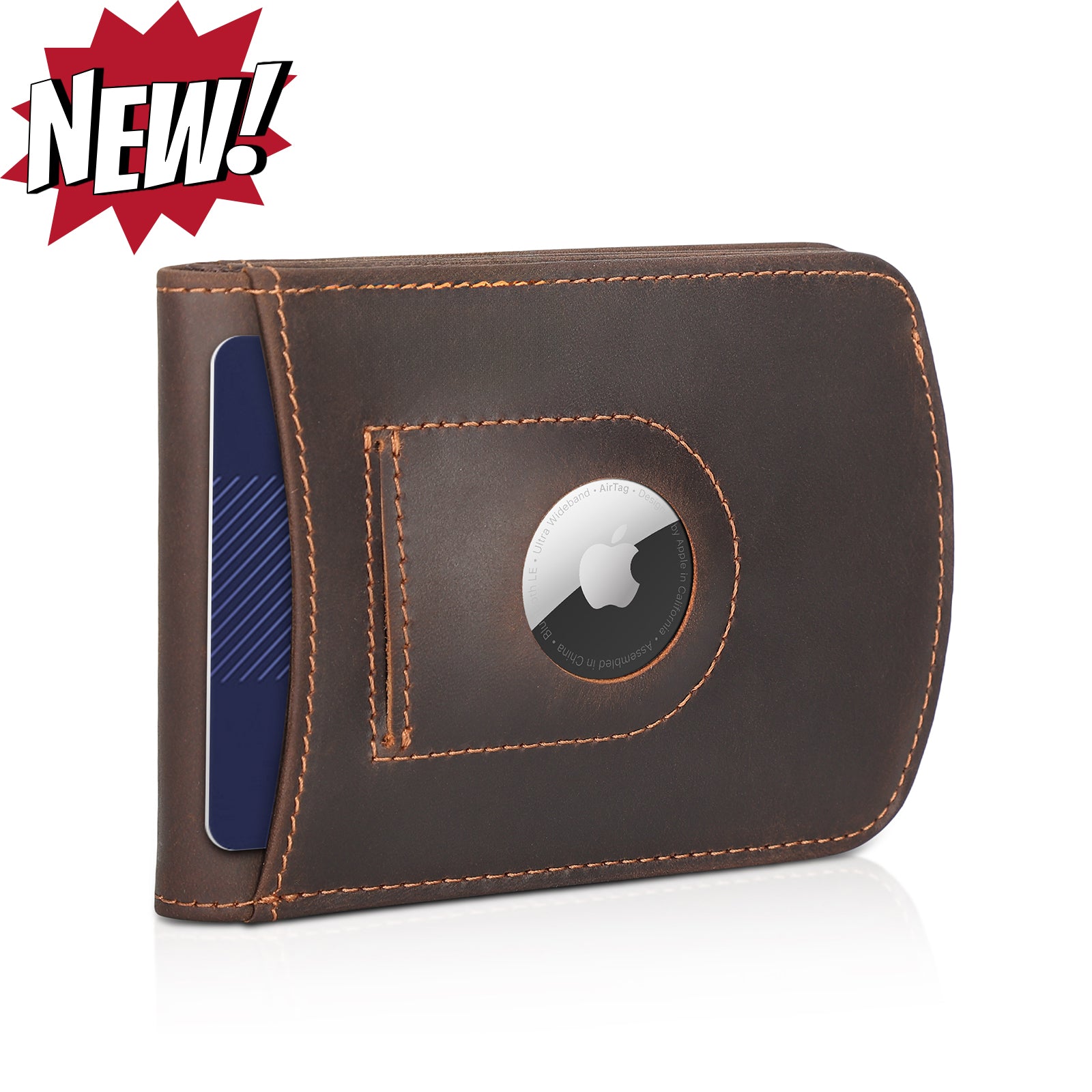 Slim Curve Front Pocket Leather Bifold Wallet with AirTag Holder