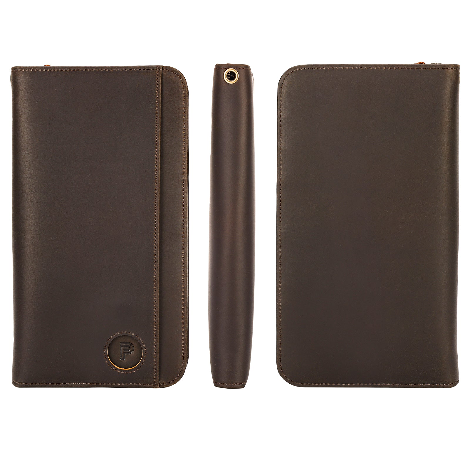 Leather Family Passport Holder with Coin Pouch AirTag Slot (Front/Side/Back)